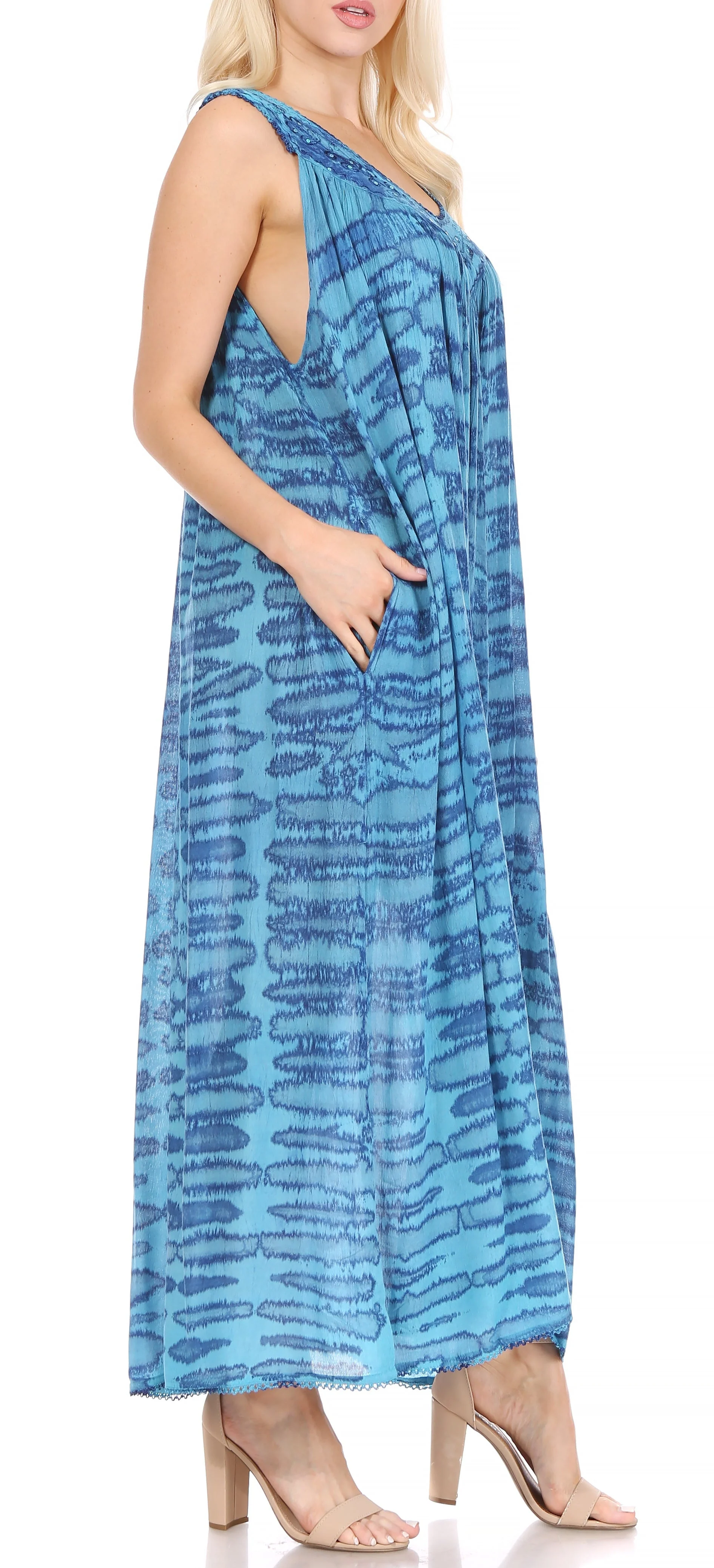 Sakkas Adele Sequin Embroidered Scoop Neck Sleeveless Dress / Cover Up - Image 29