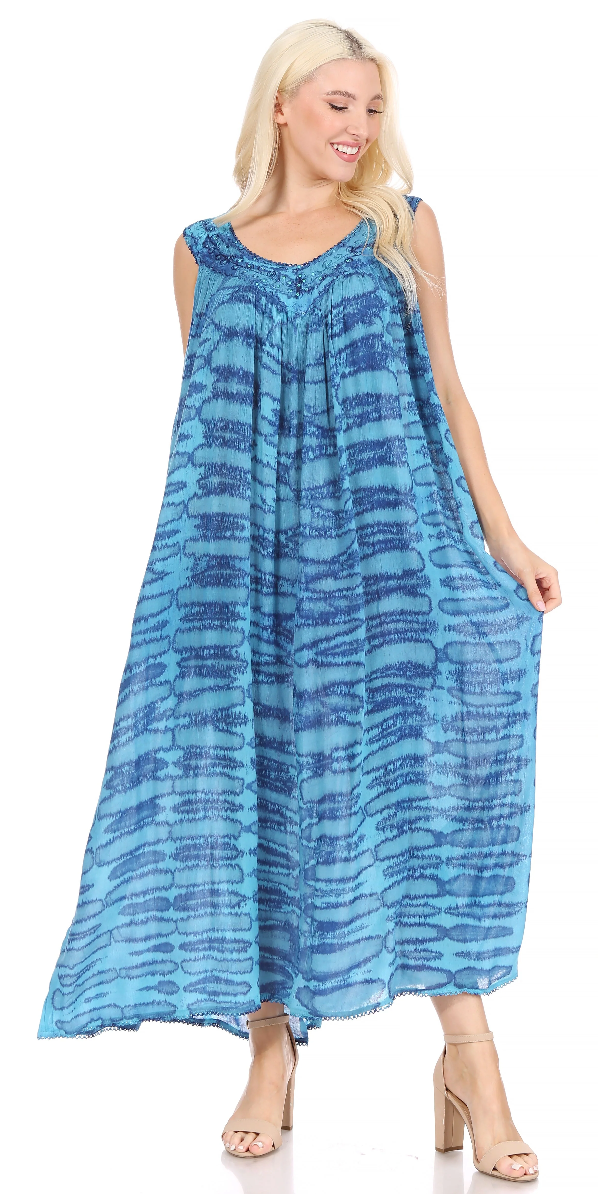 Sakkas Adele Sequin Embroidered Scoop Neck Sleeveless Dress / Cover Up - Image 30