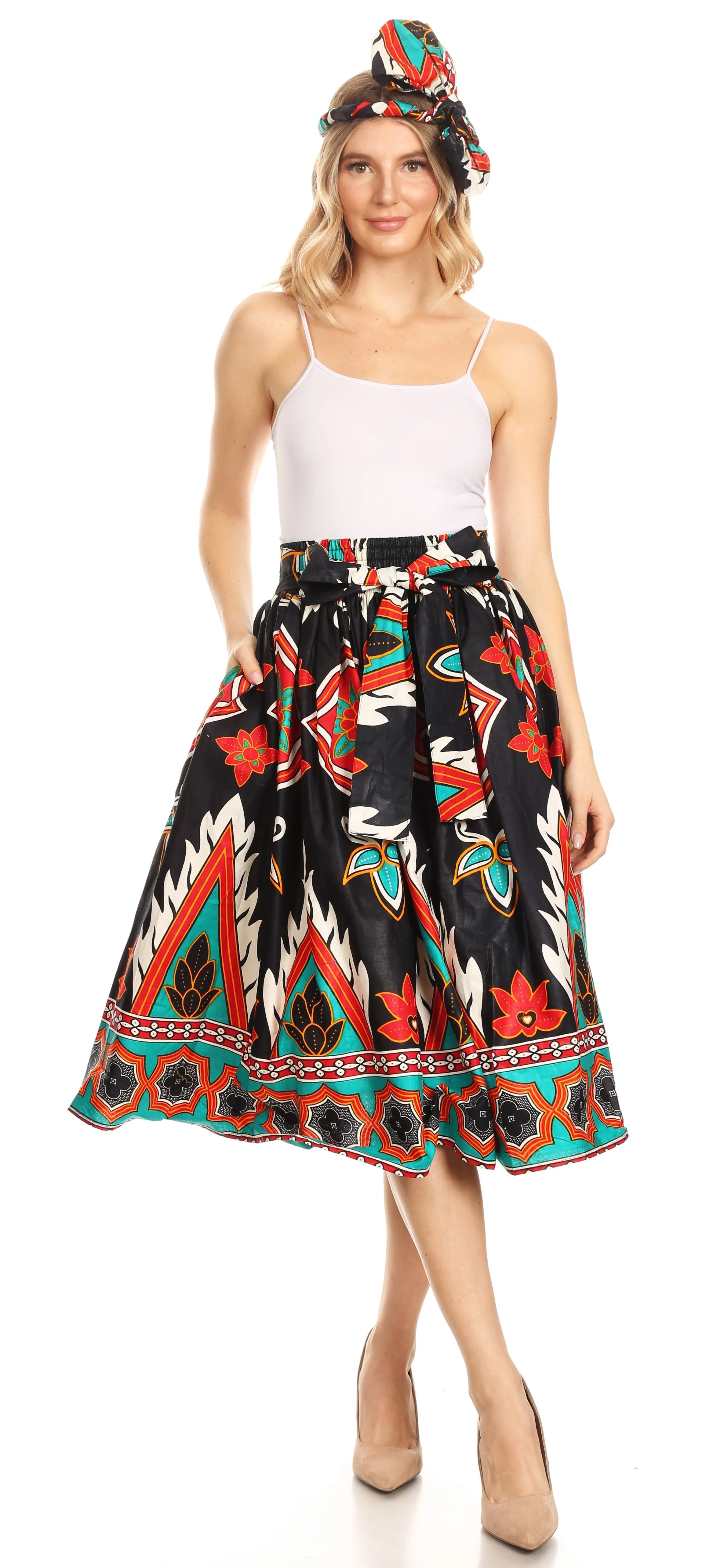 Sakkas African Dutch Ankara Wax Print Full Circle Skirt - Image 205