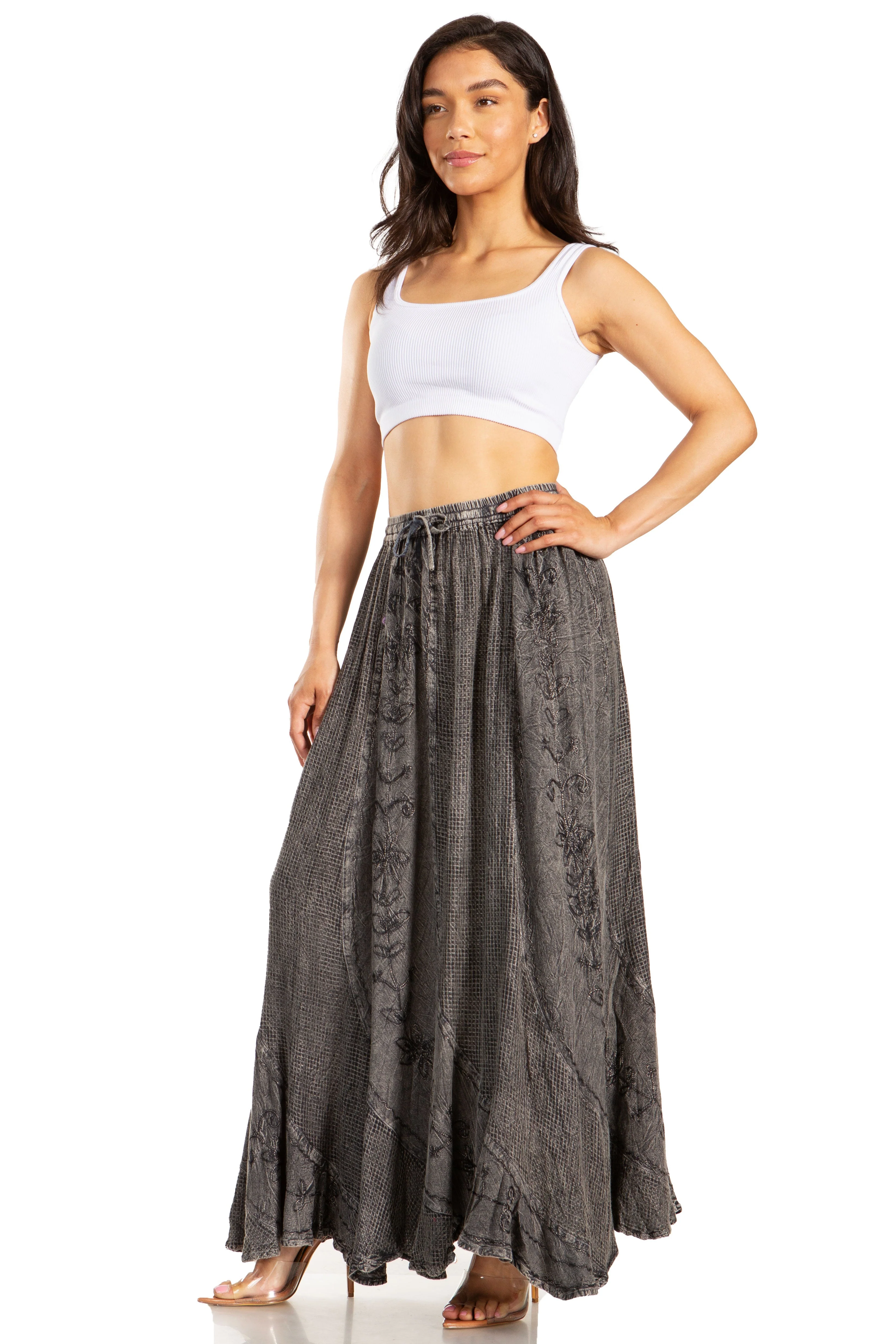 Sakkas Ahaana Women Renaissance Boho Rayon Maxi Embroidered Paneled Summer Skirt - Image 13