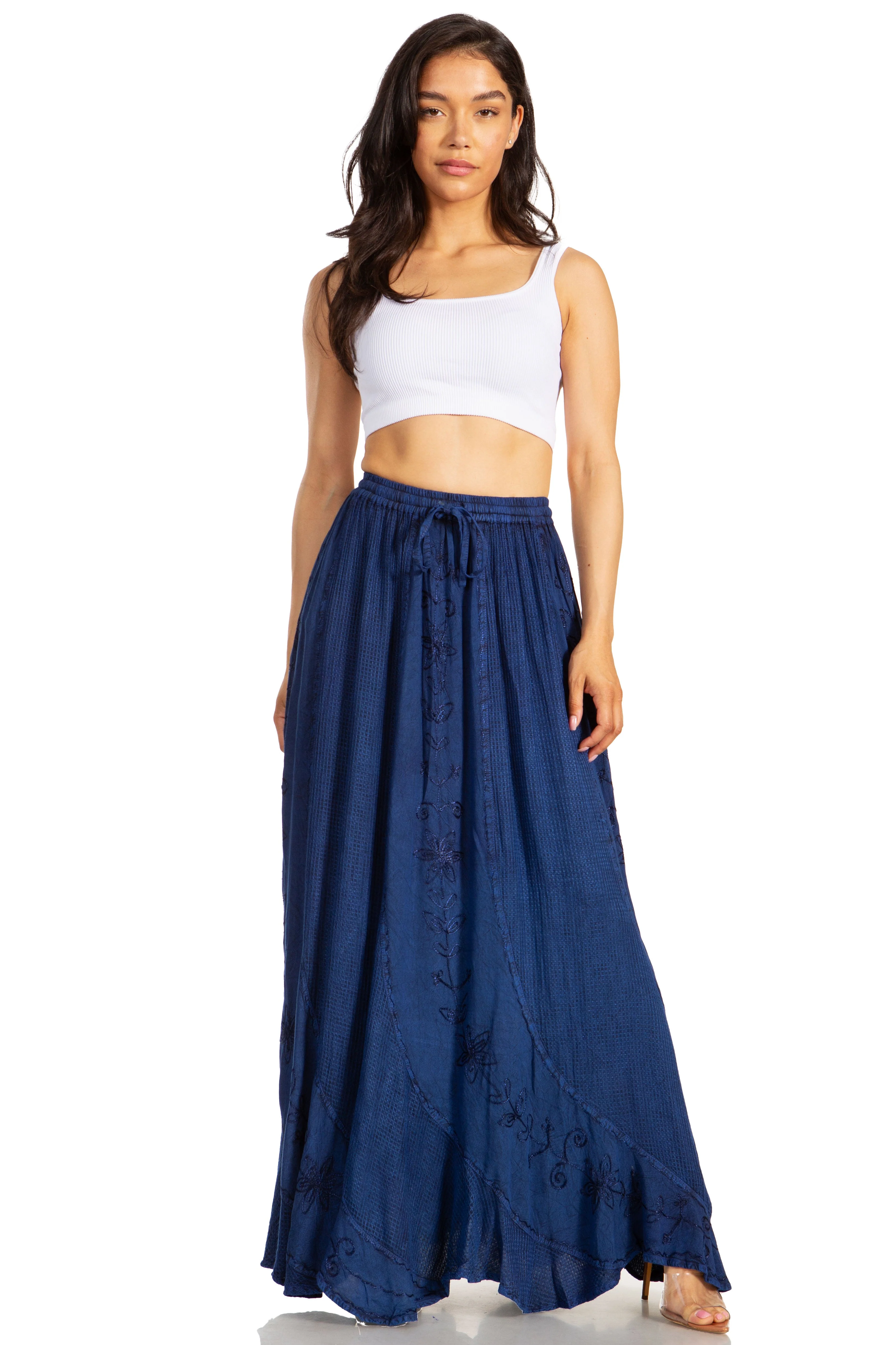 Sakkas Ahaana Women Renaissance Boho Rayon Maxi Embroidered Paneled Summer Skirt - Image 20