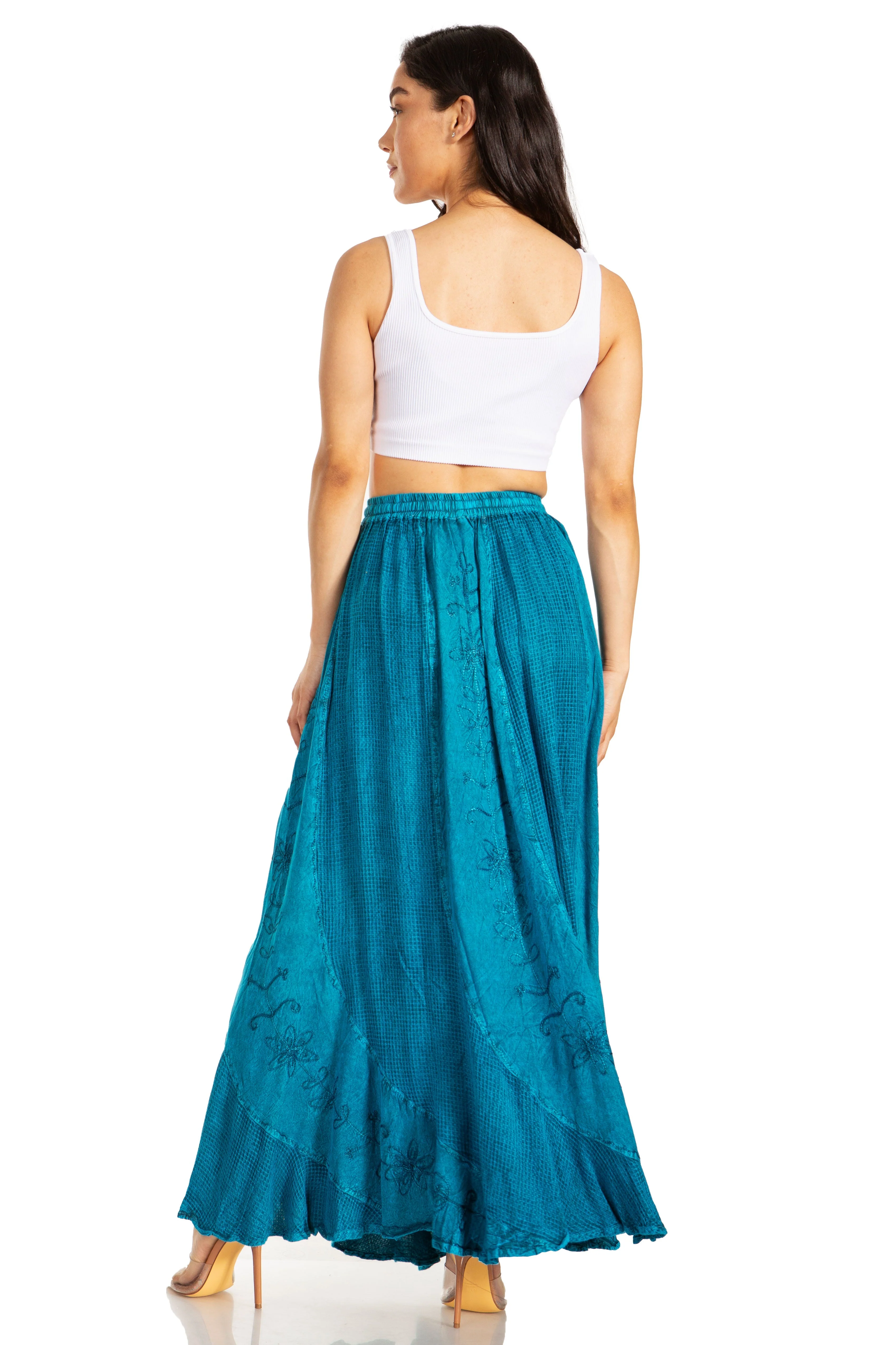 Sakkas Ahaana Women Renaissance Boho Rayon Maxi Embroidered Paneled Summer Skirt - Image 27