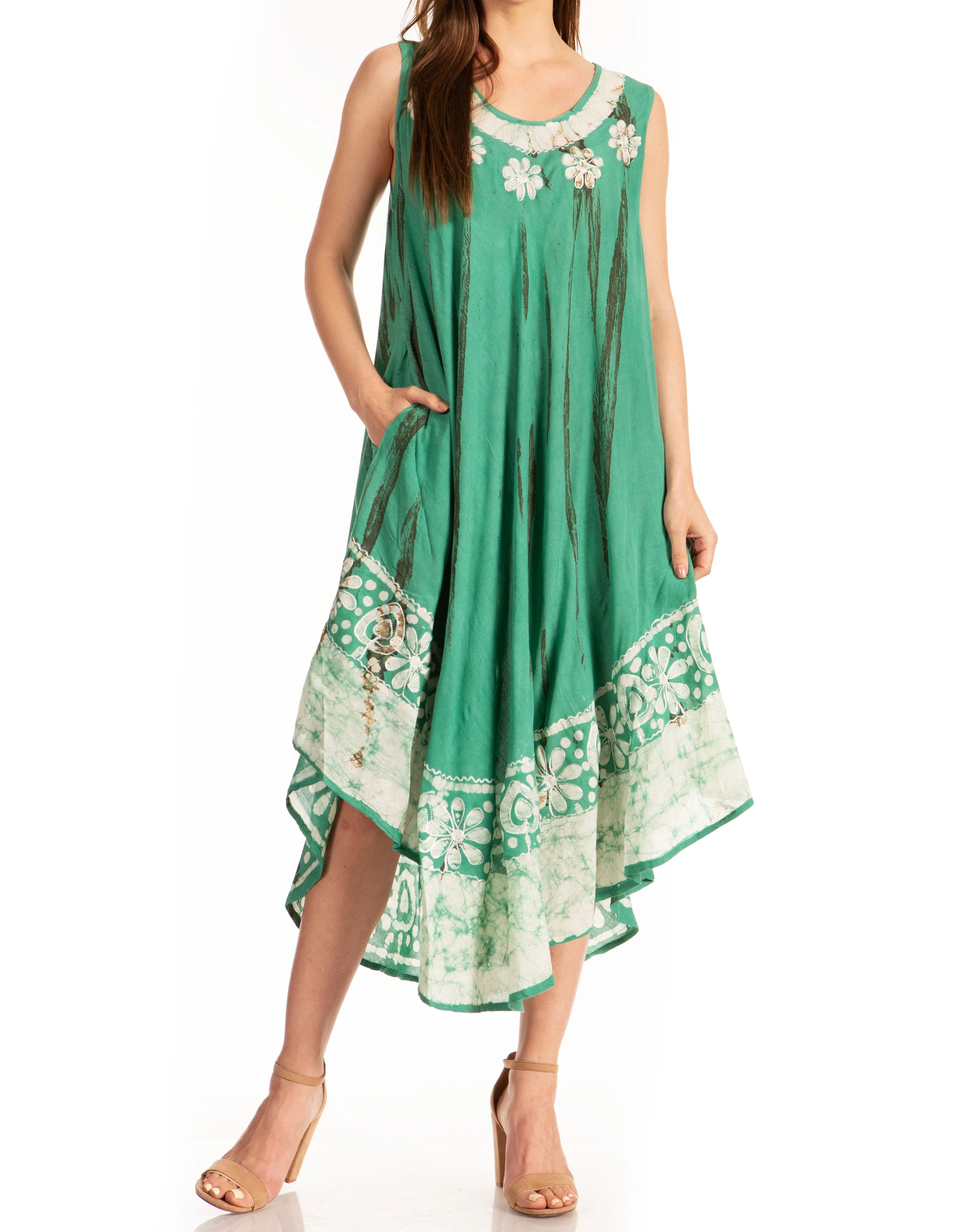 Sakkas Alexis Embroidered Long Sleeveless Floral Caftan Dress / Cover Up - Image 36