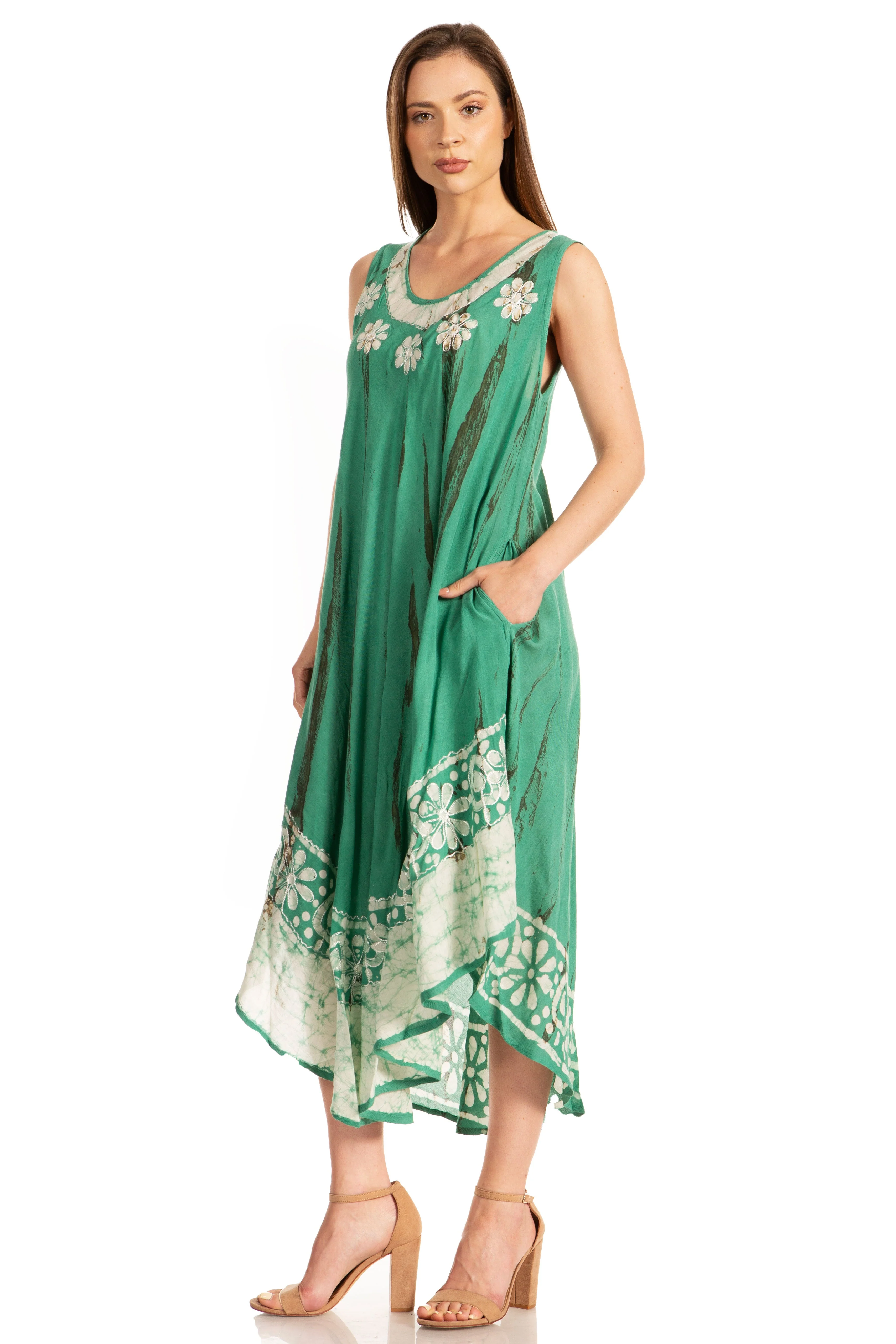 Sakkas Alexis Embroidered Long Sleeveless Floral Caftan Dress / Cover Up - Image 39