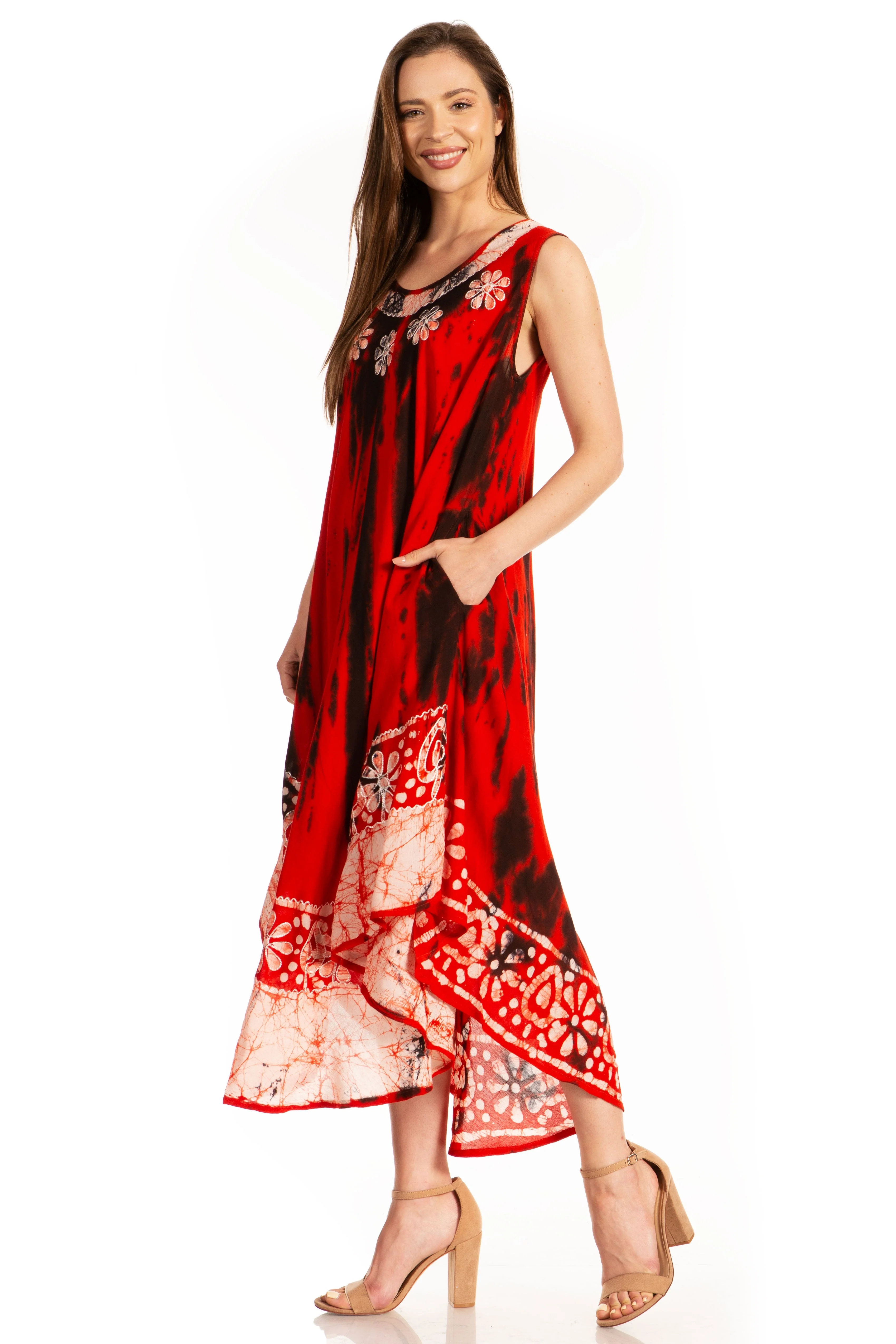 Sakkas Alexis Embroidered Long Sleeveless Floral Caftan Dress / Cover Up - Image 4