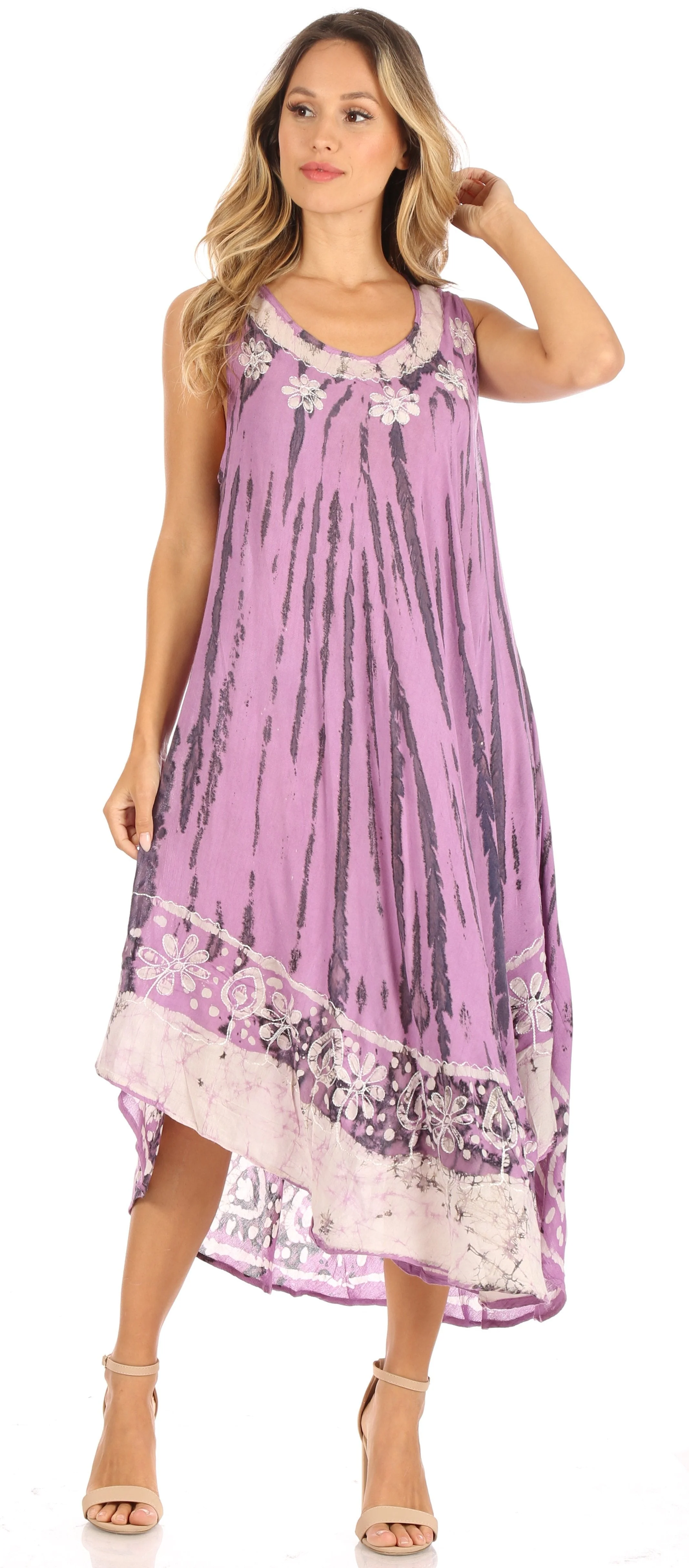 Sakkas Alexis Embroidered Long Sleeveless Floral Caftan Dress / Cover Up - Image 50