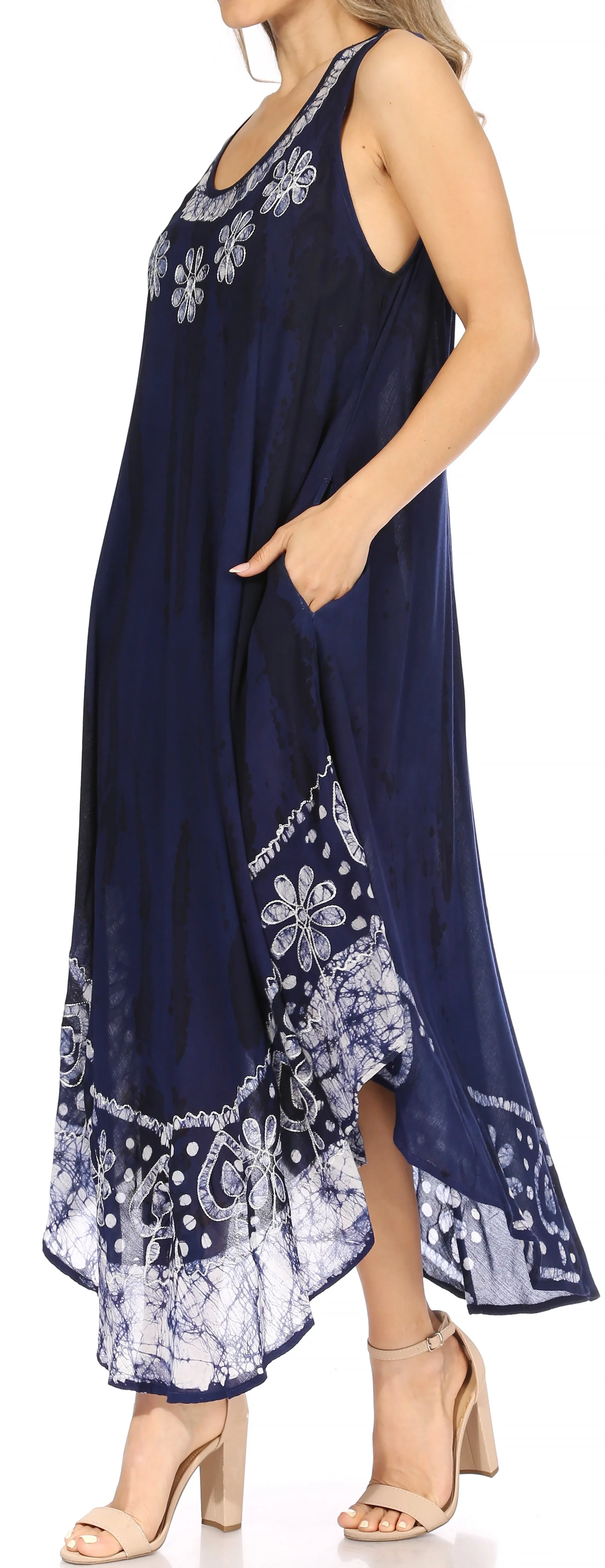 Sakkas Alexis Embroidered Long Sleeveless Floral Caftan Dress / Cover Up - Image 58