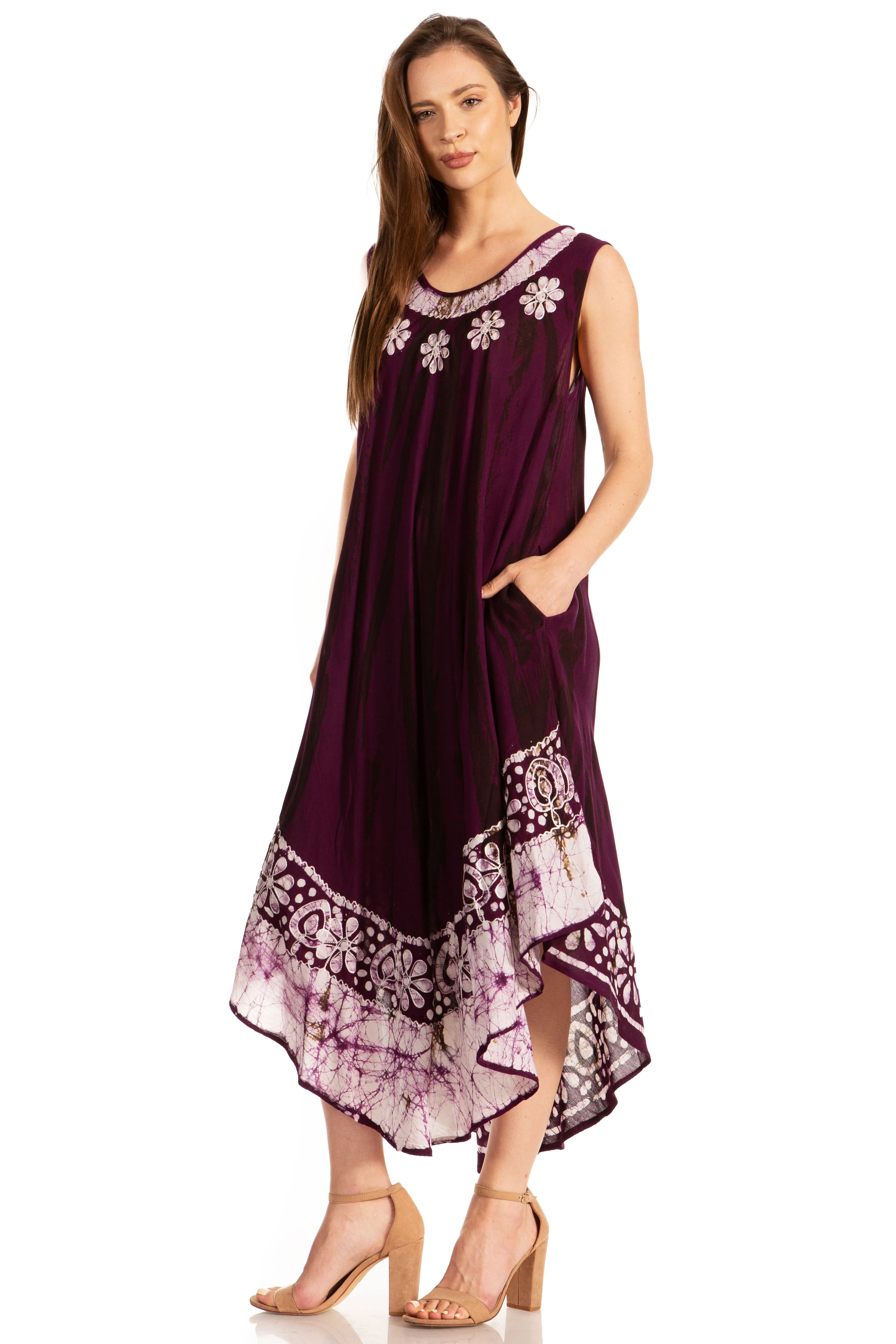 Sakkas Alexis Embroidered Long Sleeveless Floral Caftan Dress / Cover Up - Image 74
