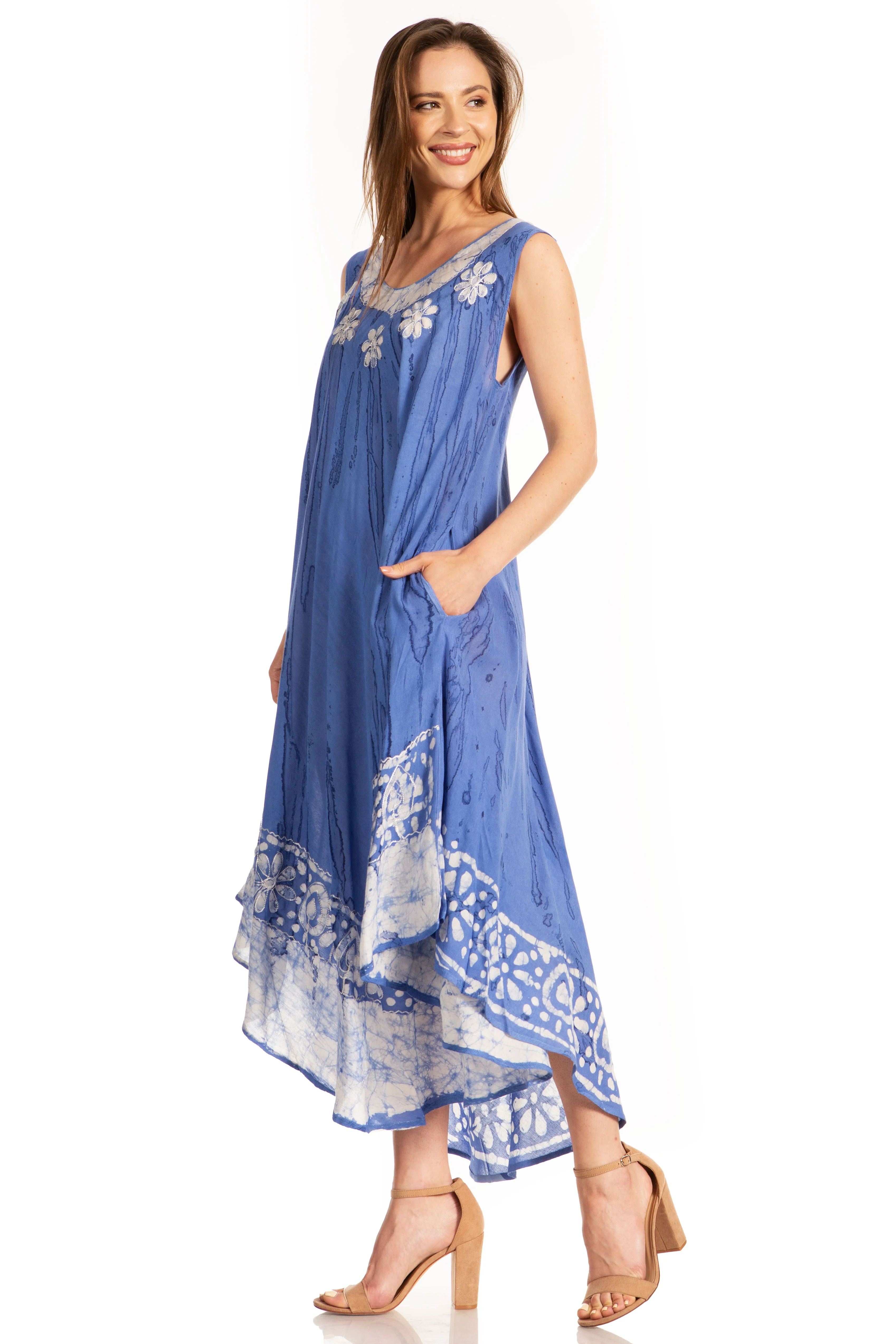 Sakkas Alexis Embroidered Long Sleeveless Floral Caftan Dress / Cover Up - Image 9