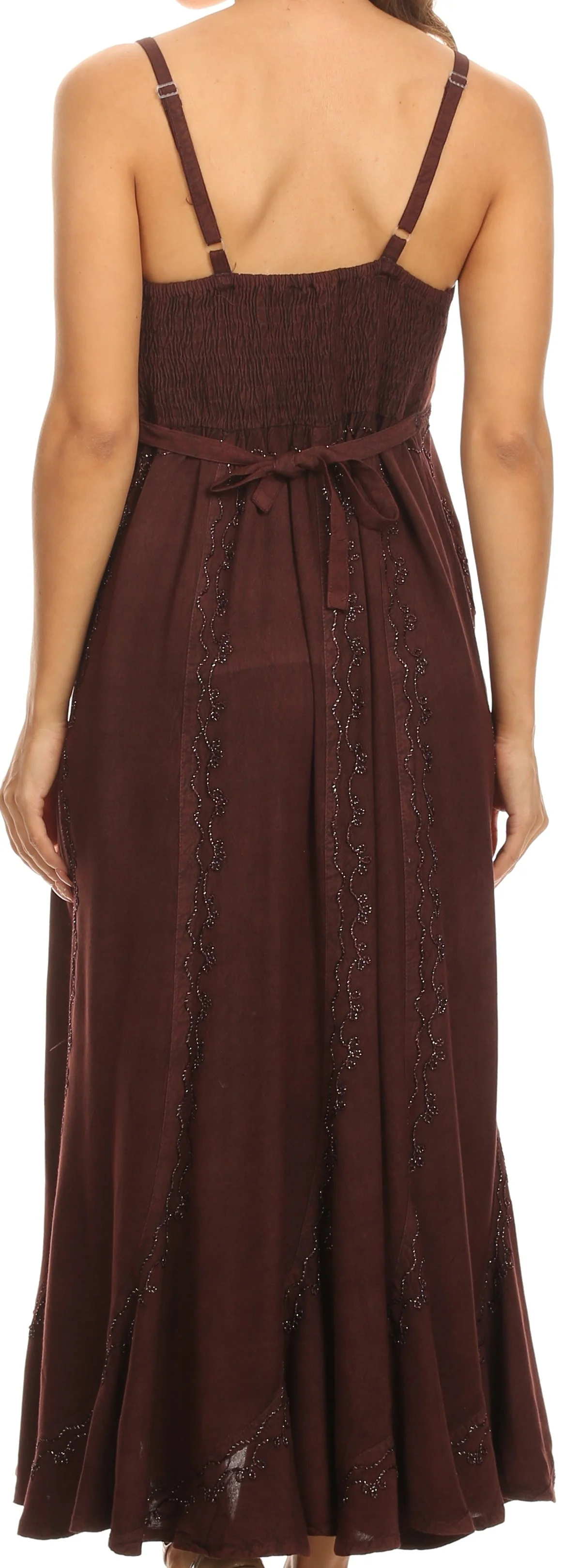 Sakkas Allie Stonewashed Embroidered Adjustable Spaghetti Straps Long Dress - Image 38
