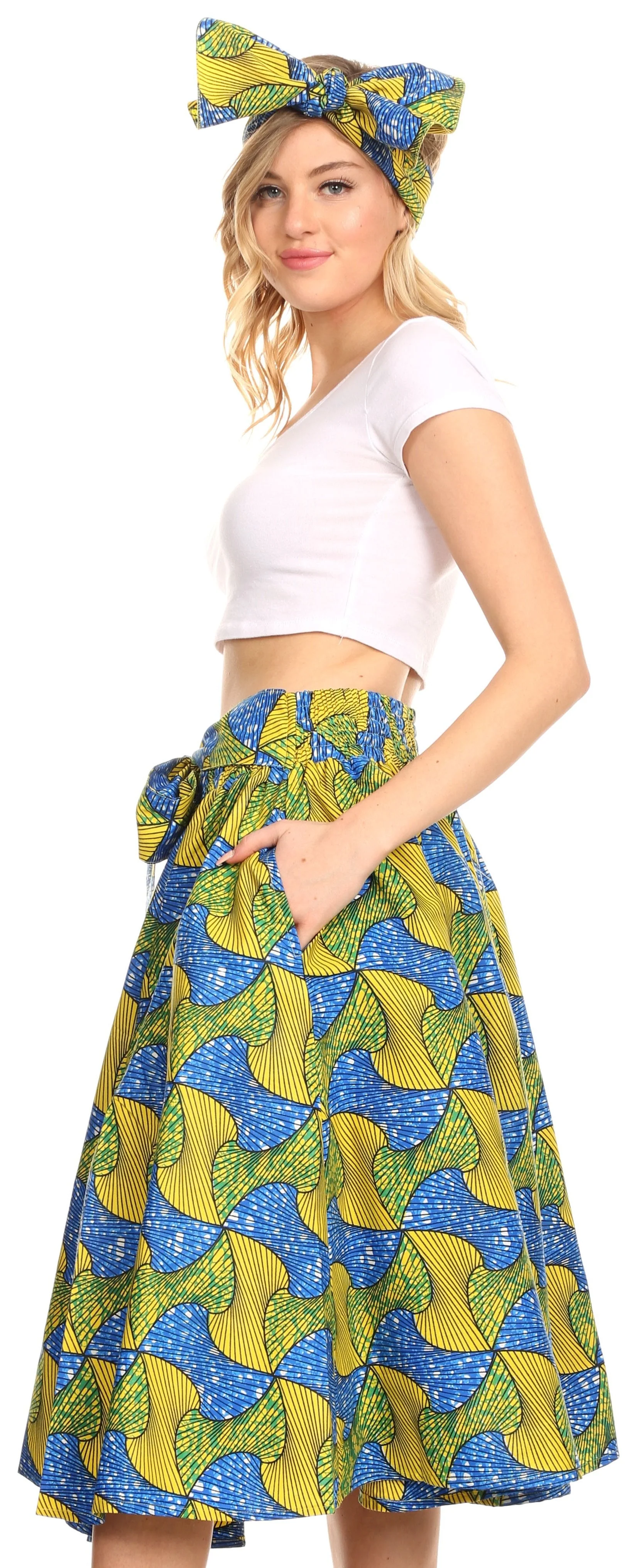 Sakkas Ama Women's Vintage Circle African Ankara Print Midi Skirt with Pockets - Image 23