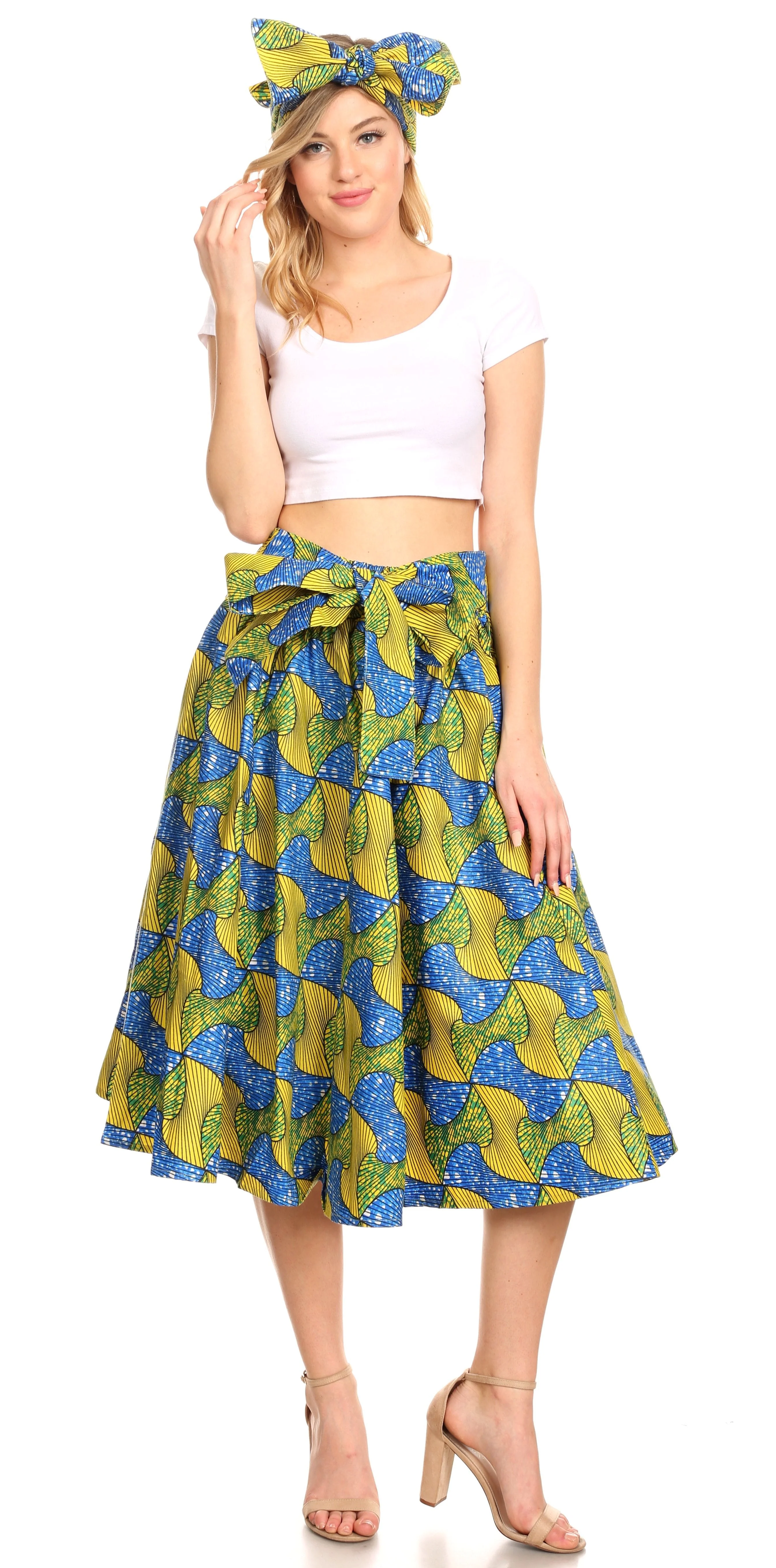 Sakkas Ama Women's Vintage Circle African Ankara Print Midi Skirt with Pockets - Image 25