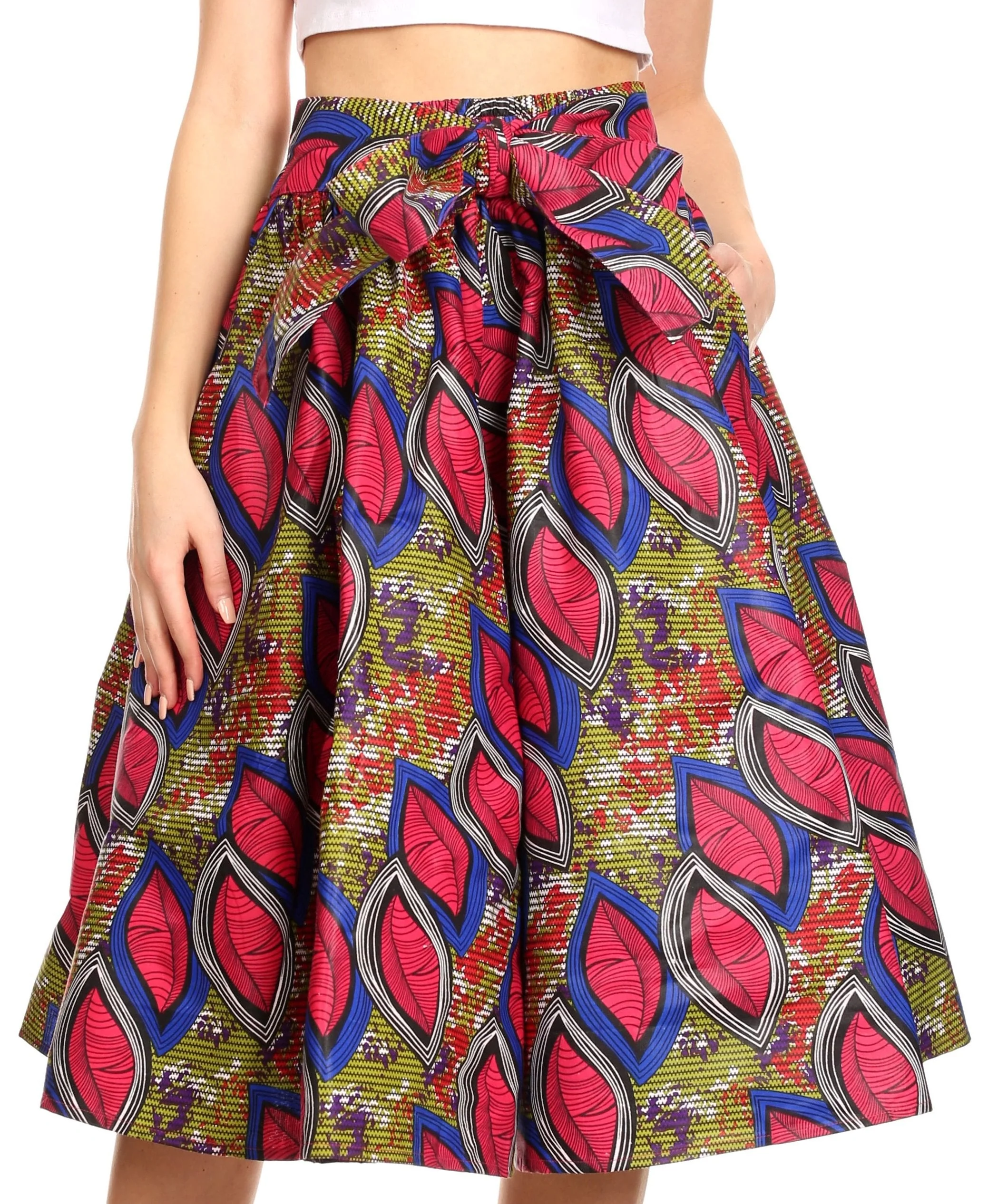 Sakkas Ama Women's Vintage Circle African Ankara Print Midi Skirt with Pockets - Image 31