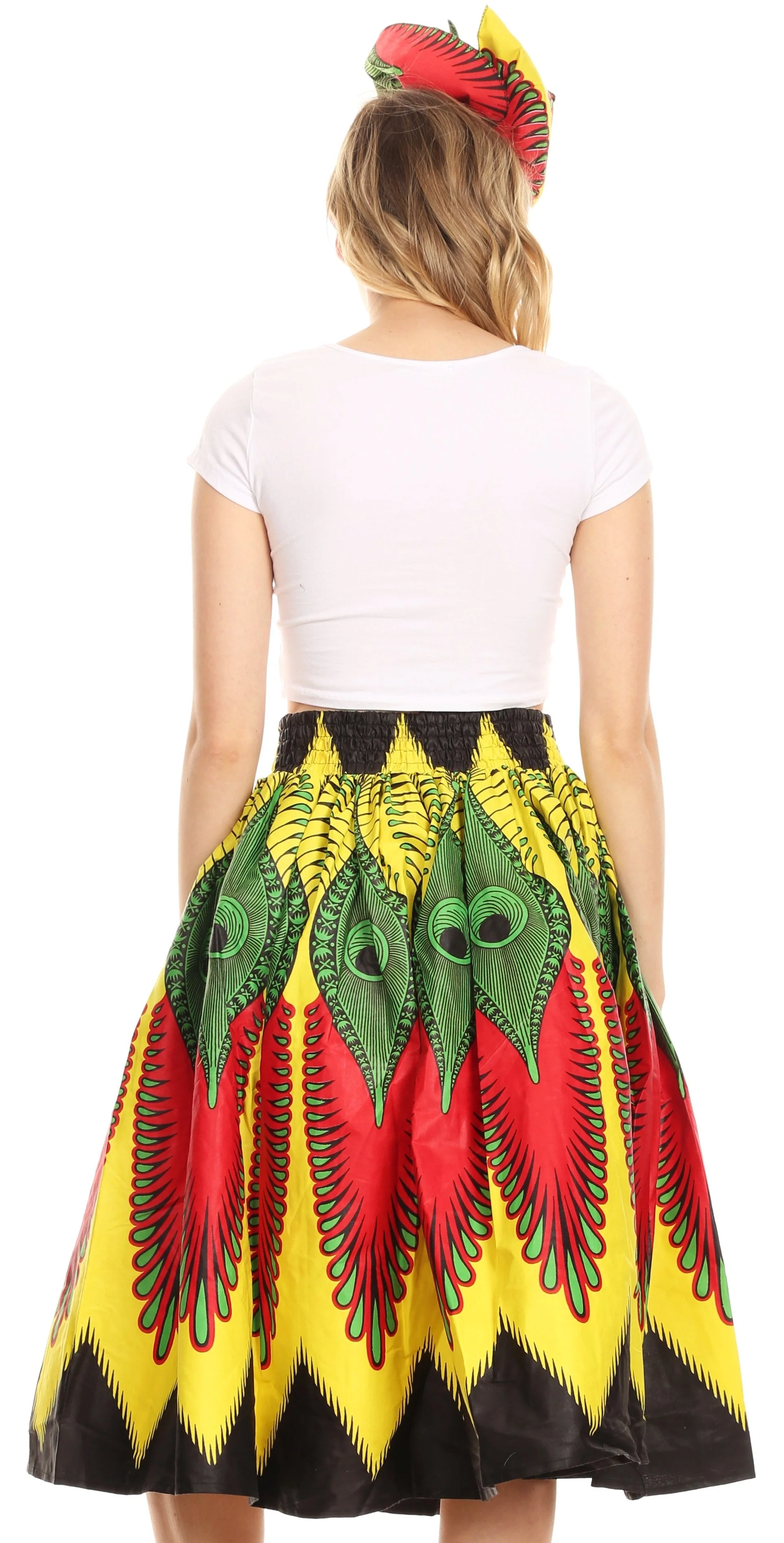 Sakkas Ama Women's Vintage Circle African Ankara Print Midi Skirt with Pockets - Image 47