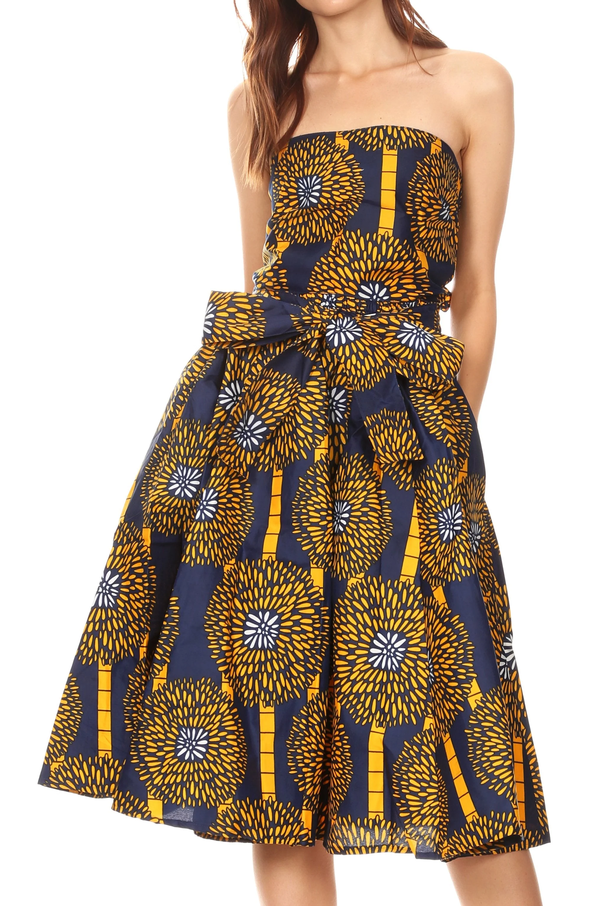 Sakkas Ama Women's Vintage Circle African Ankara Print Midi Skirt with Pockets - Image 51