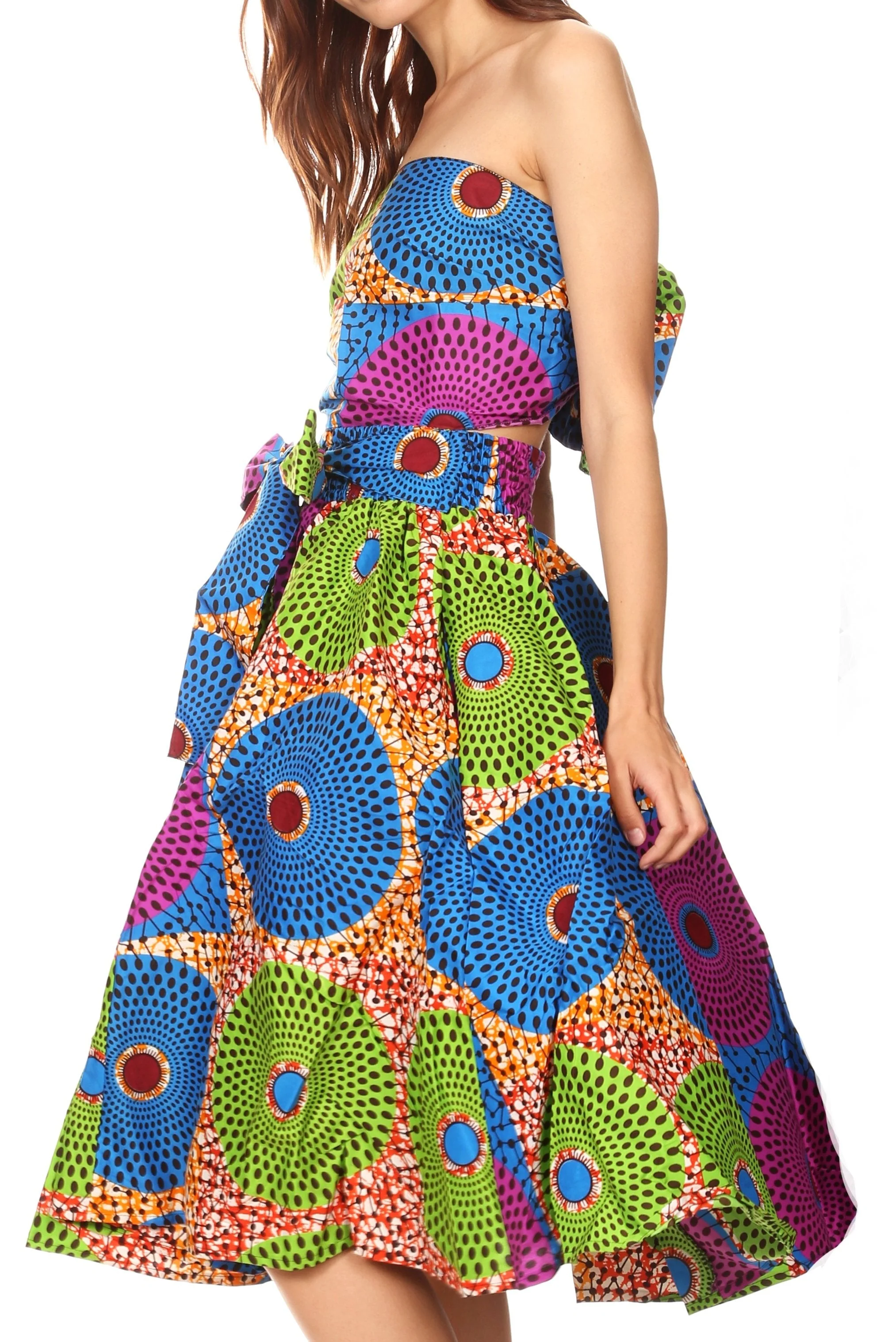 Sakkas Ama Women's Vintage Circle African Ankara Print Midi Skirt with Pockets - Image 58