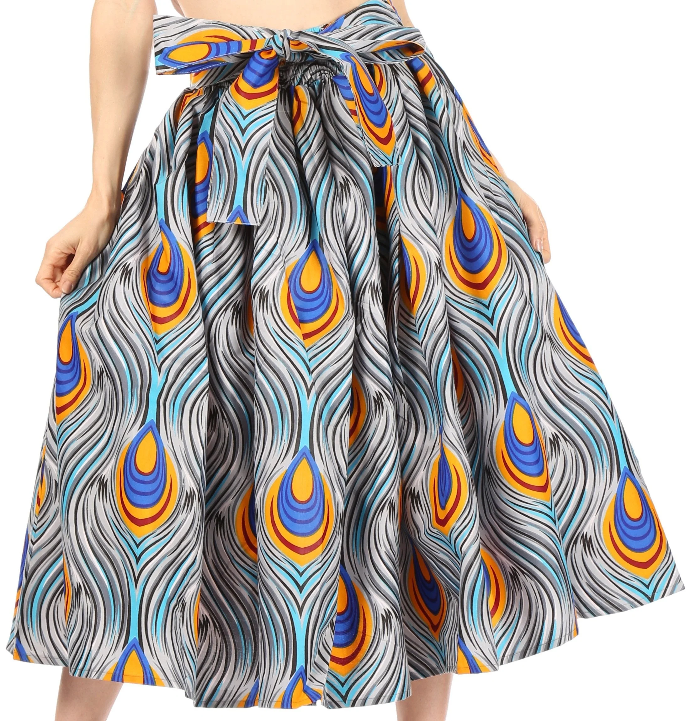 Sakkas Ama Women's Vintage Circle African Ankara Print Midi Skirt with Pockets - Image 69