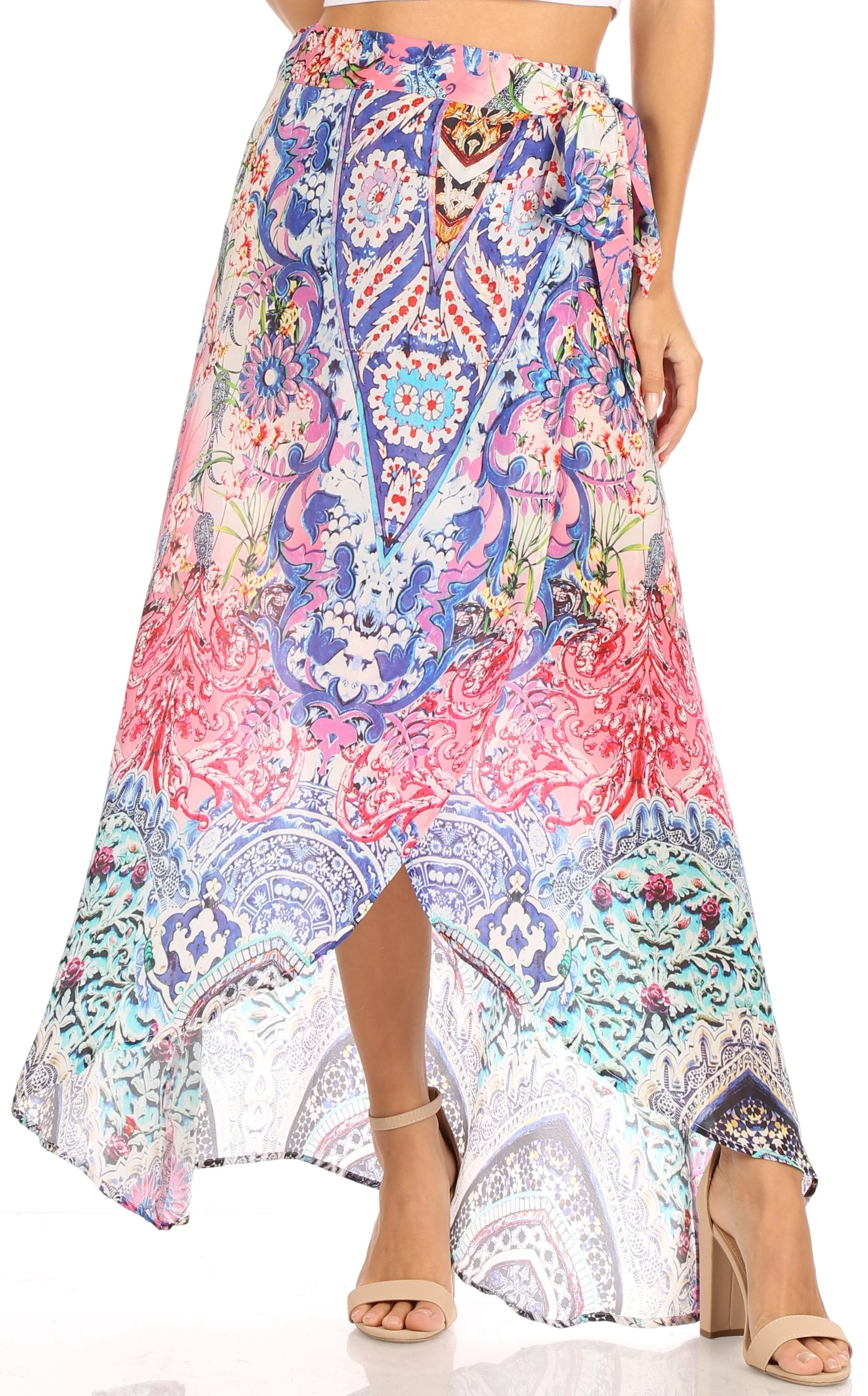 Sakkas Amaia Women's Maxi Floral Print Boho Summer Casual Long Wrap Skirt Cover-up - Image 11