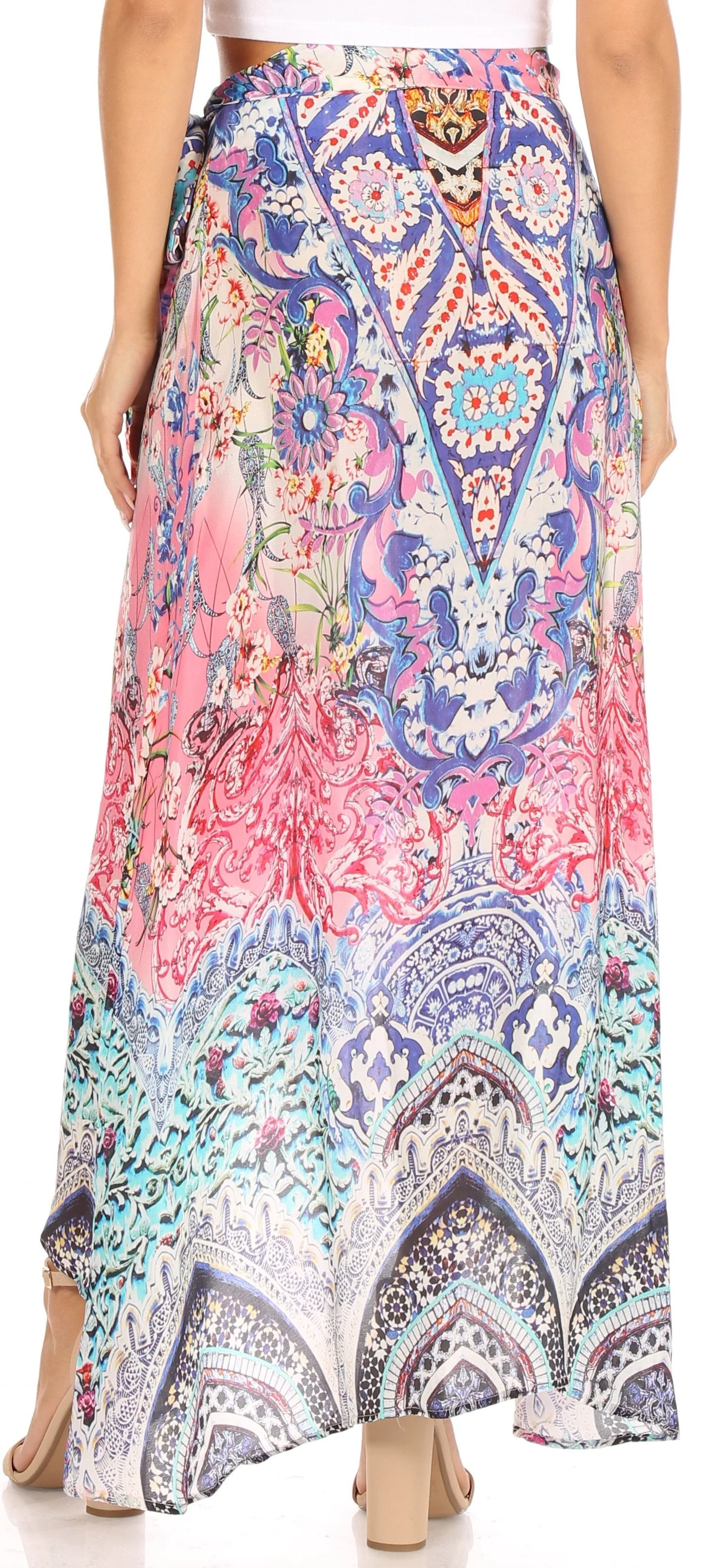 Sakkas Amaia Women's Maxi Floral Print Boho Summer Casual Long Wrap Skirt Cover-up - Image 12