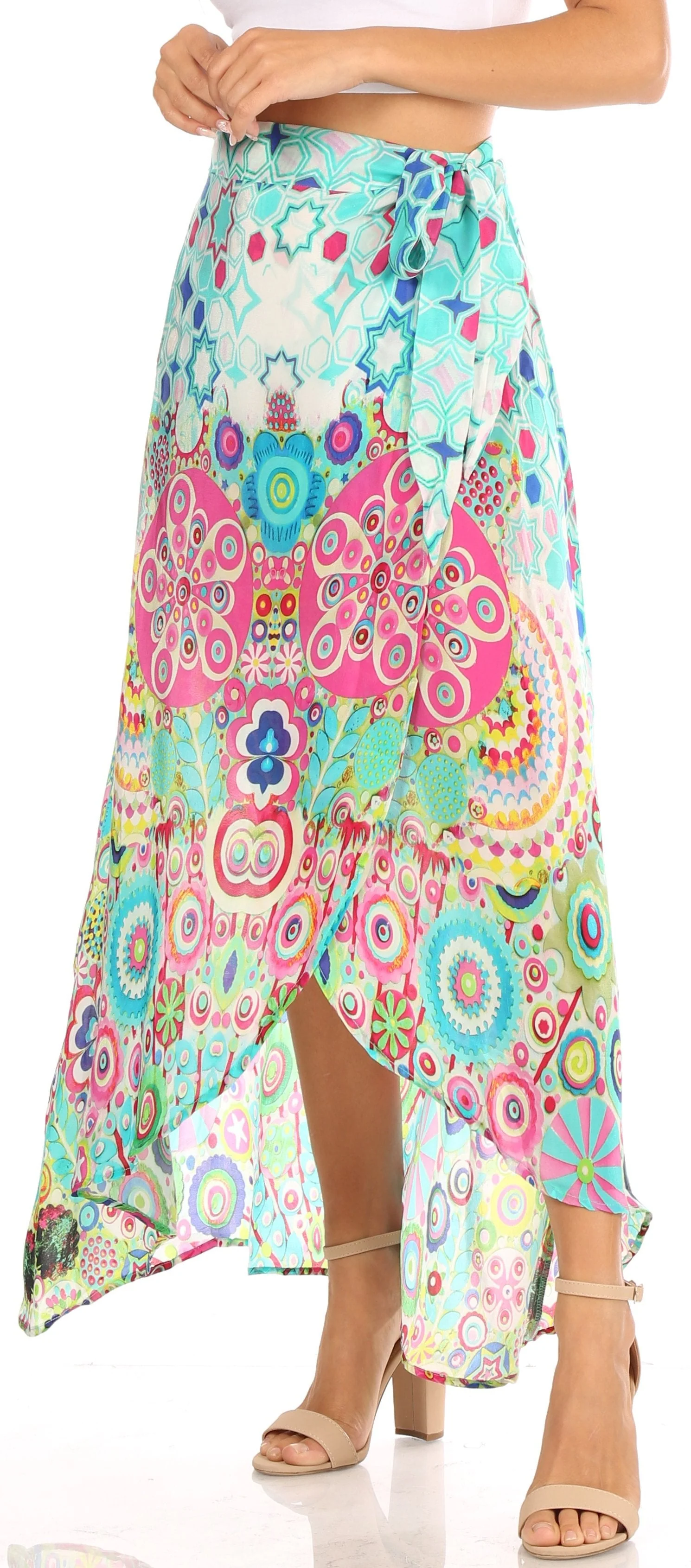 Sakkas Amaia Women's Maxi Floral Print Boho Summer Casual Long Wrap Skirt Cover-up - Image 8