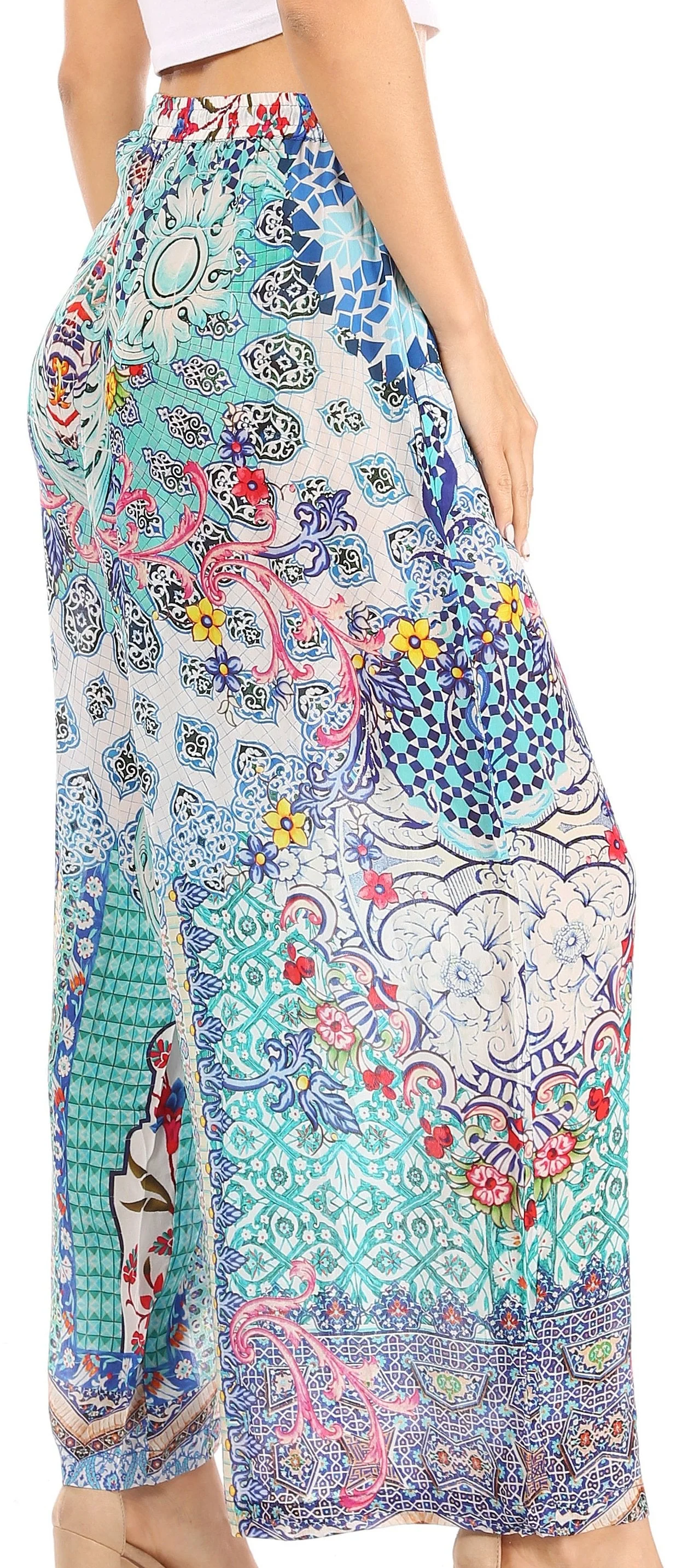 Sakkas Anie Women's Boho Casual Flowy Flare Palazzo Wide Leg Pants Floral Print - Image 14