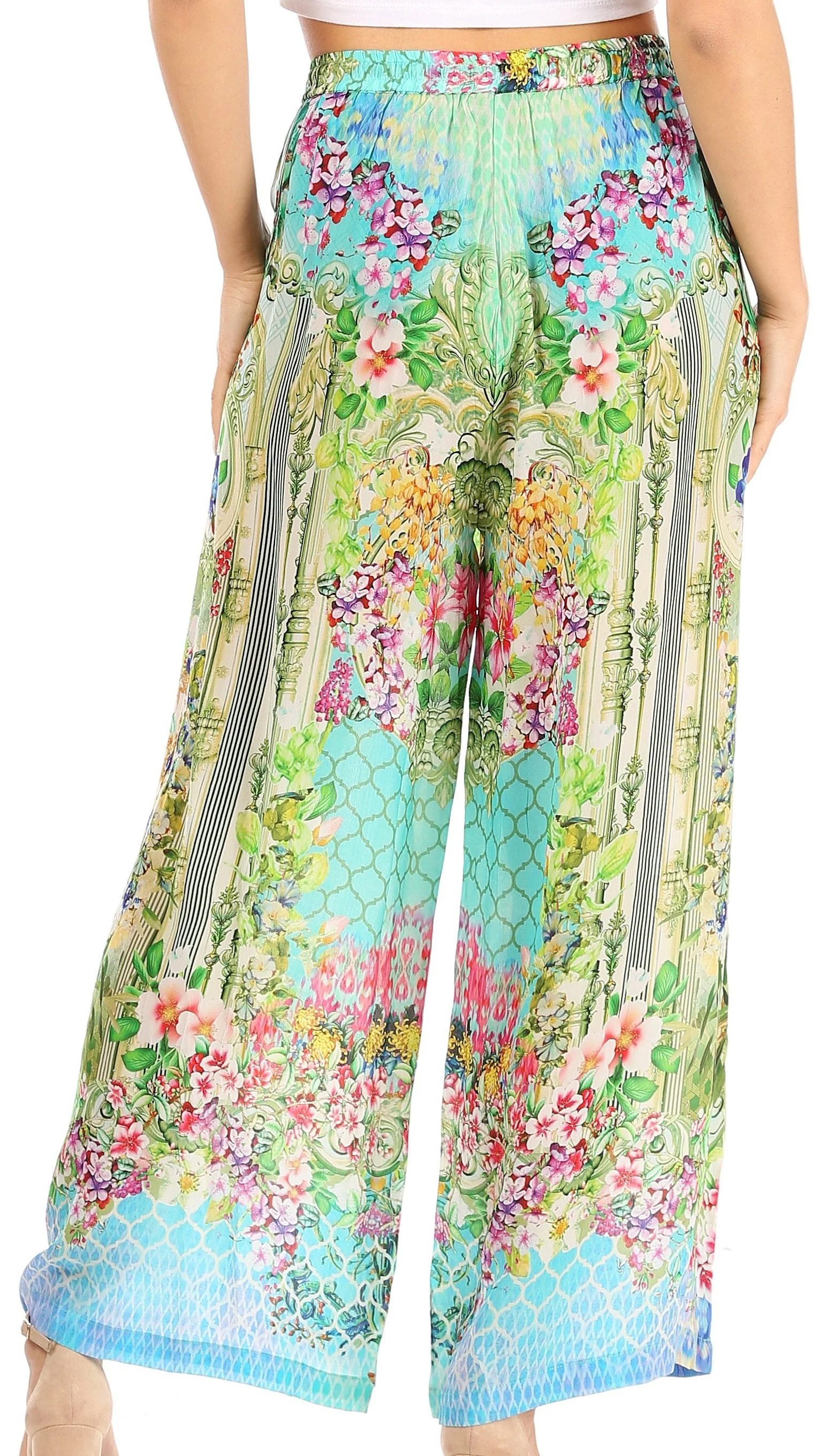Sakkas Anie Women's Boho Casual Flowy Flare Palazzo Wide Leg Pants Floral Print - Image 2