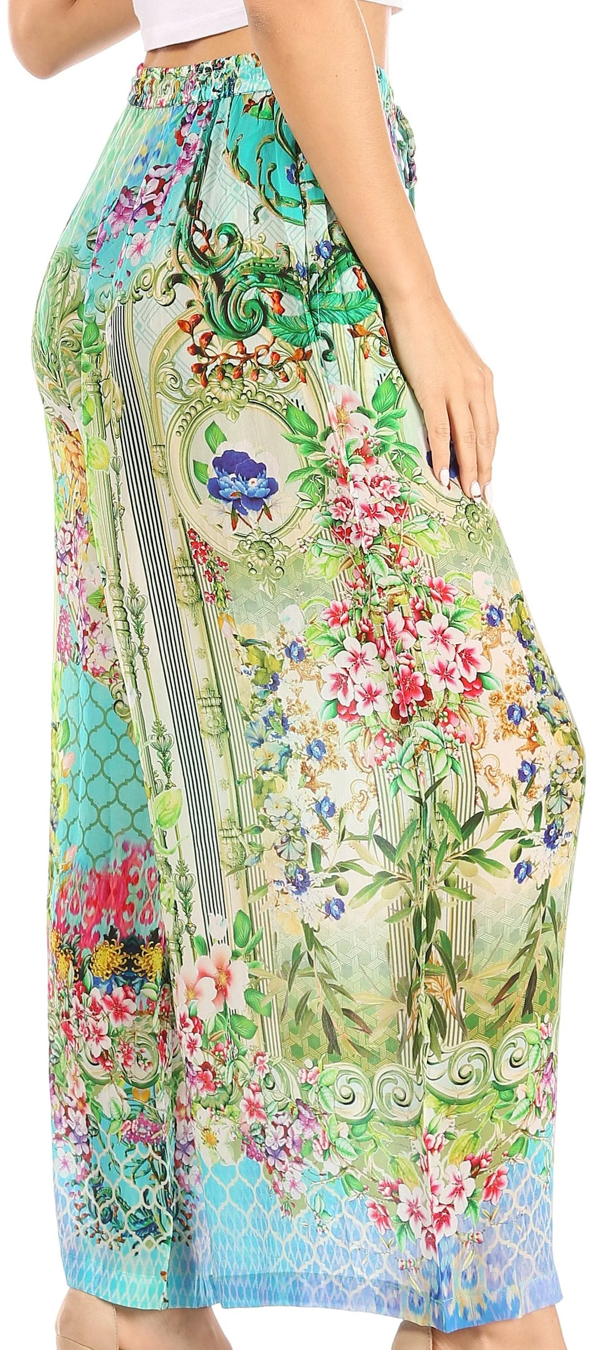 Sakkas Anie Women's Boho Casual Flowy Flare Palazzo Wide Leg Pants Floral Print - Image 4