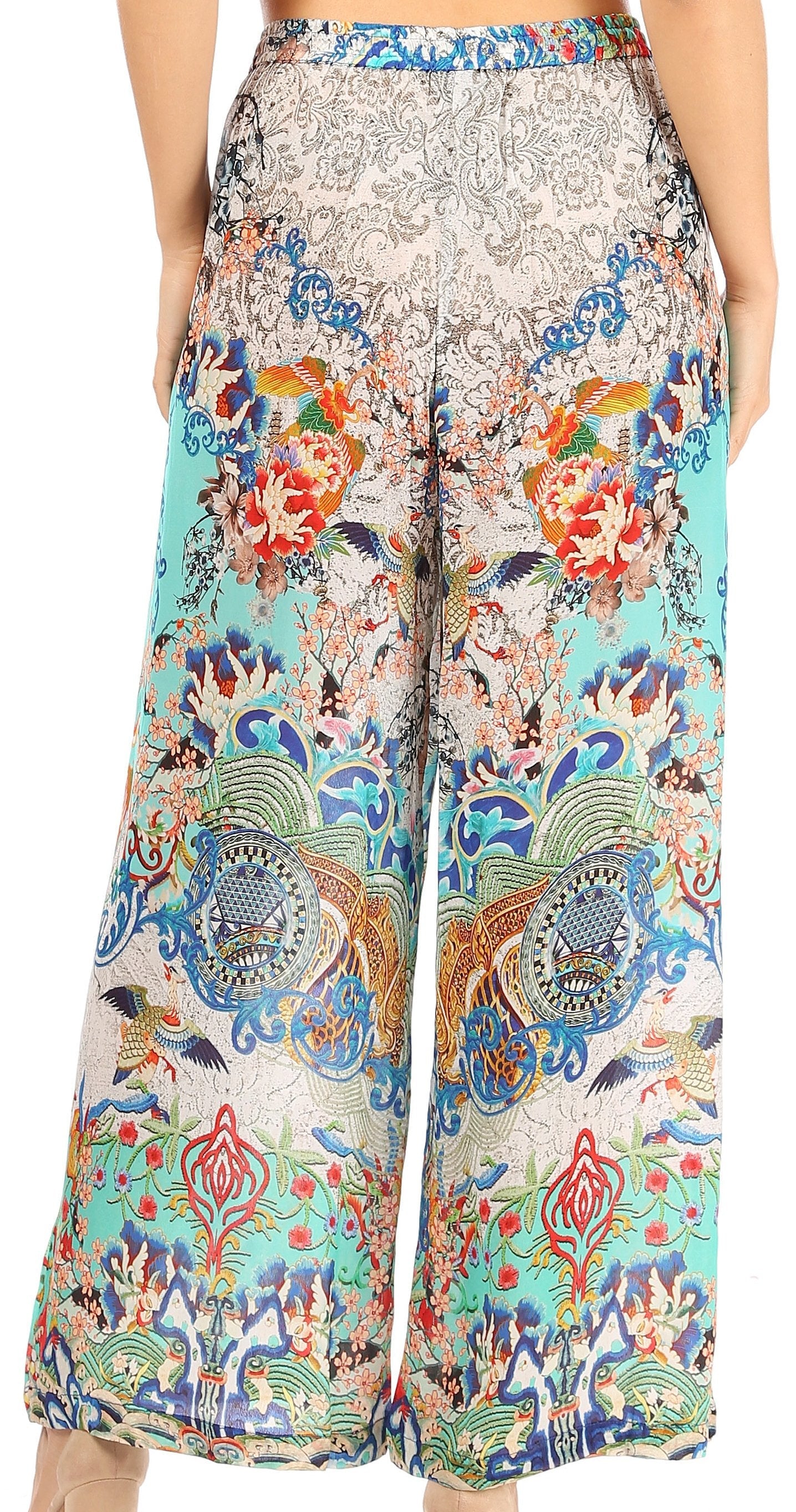 Sakkas Anie Women's Boho Casual Flowy Flare Palazzo Wide Leg Pants Floral Print - Image 7