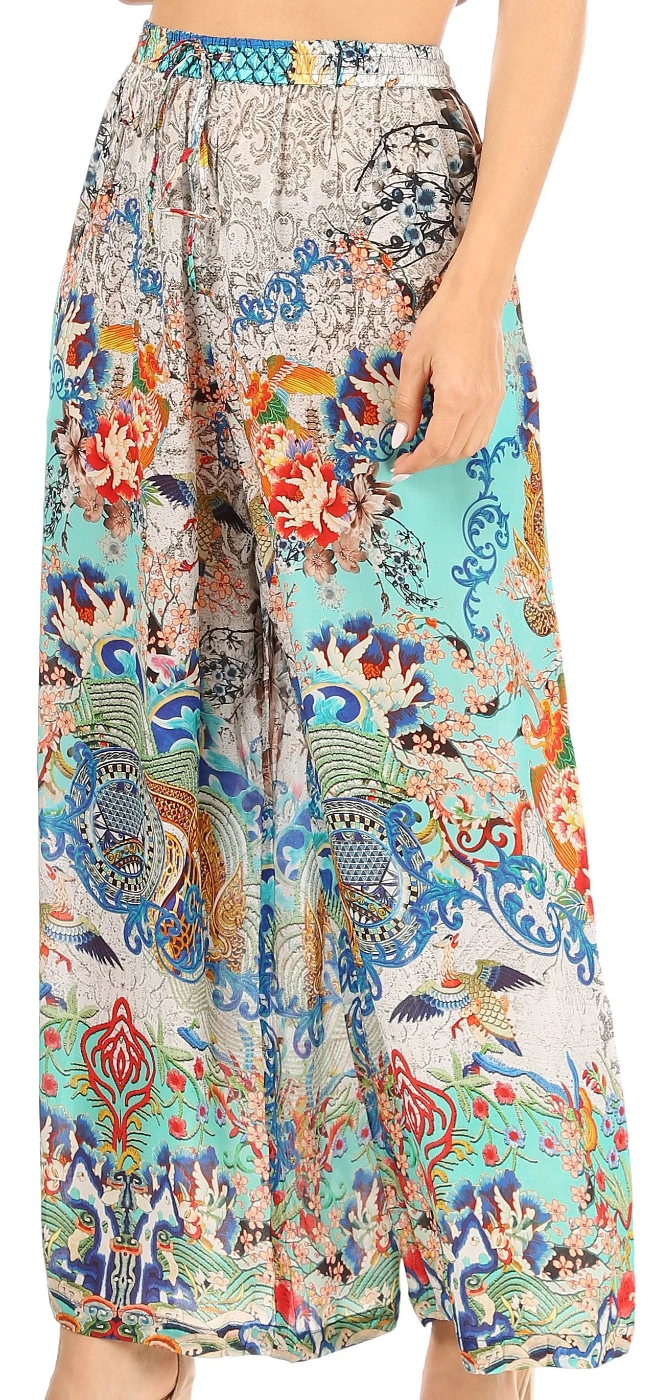 Sakkas Anie Women's Boho Casual Flowy Flare Palazzo Wide Leg Pants Floral Print - Image 8