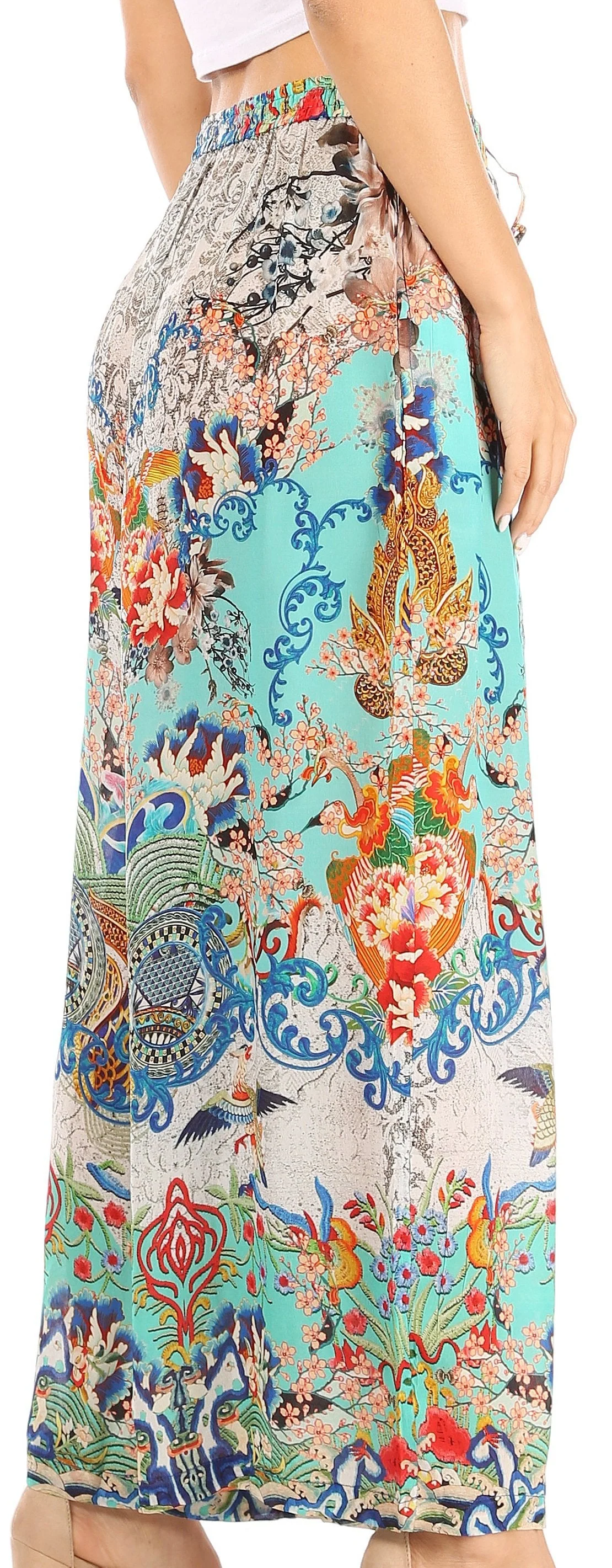 Sakkas Anie Women's Boho Casual Flowy Flare Palazzo Wide Leg Pants Floral Print - Image 9