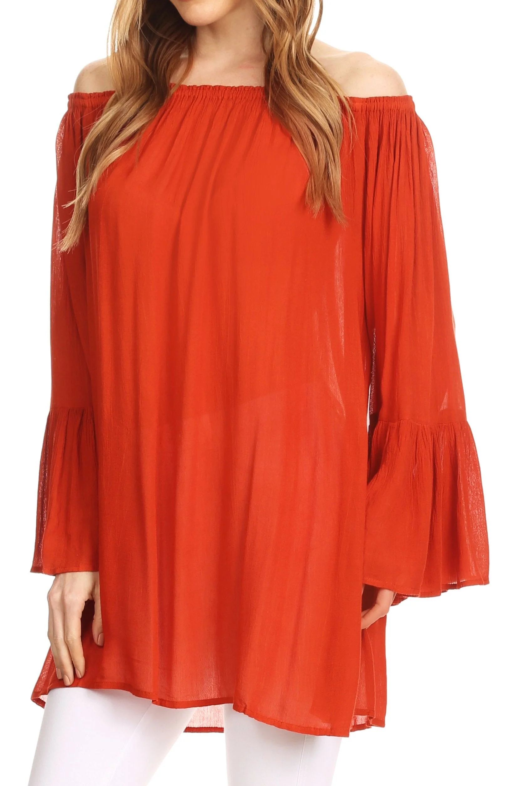 Sakkas Anna Casual Flowy Wide Neck 3/4 Sleeve Light Summer Boho Blouse Top - Image 14