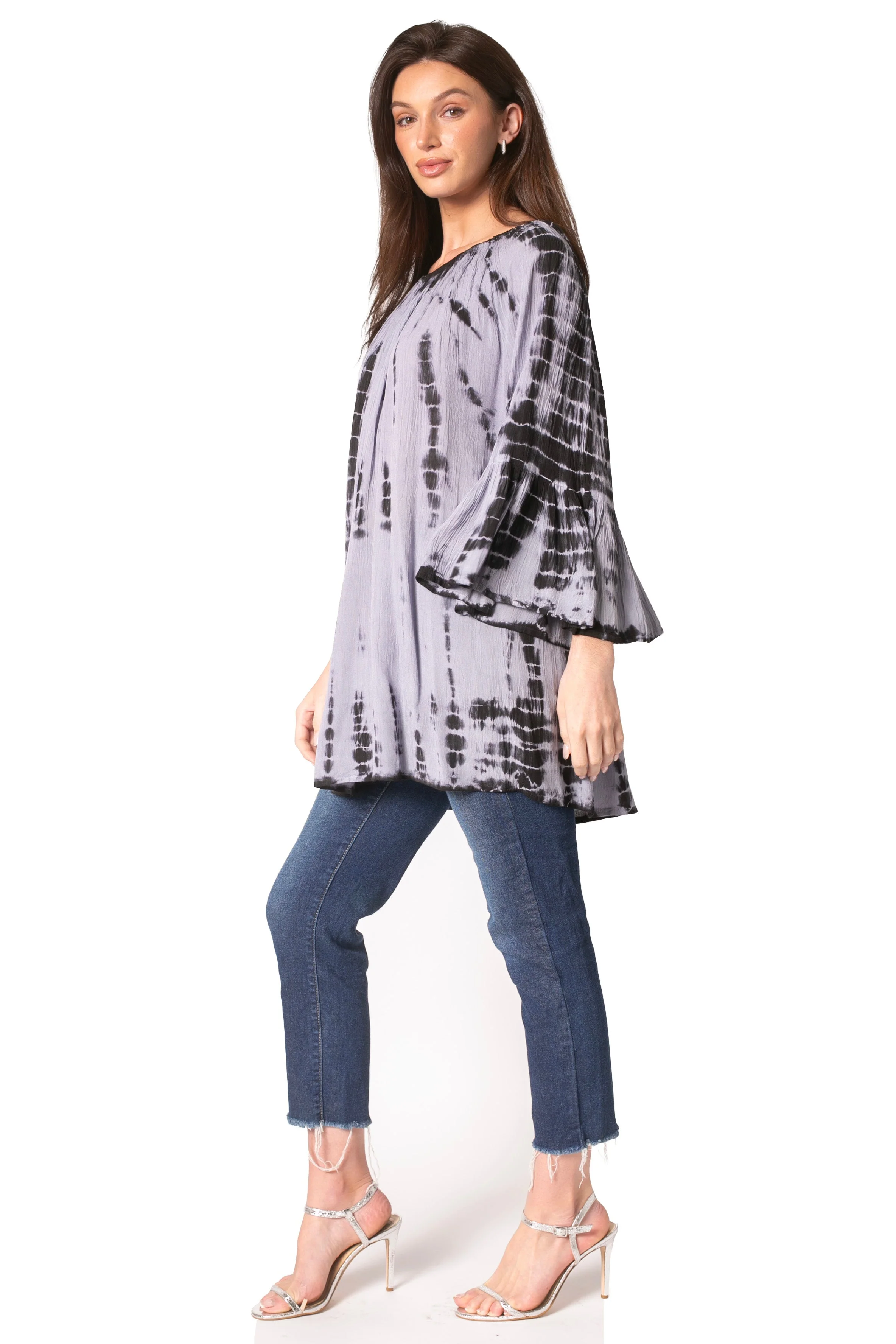 Sakkas Anna Casual Flowy Wide Neck 3/4 Sleeve Light Summer Boho Blouse Top - Image 43