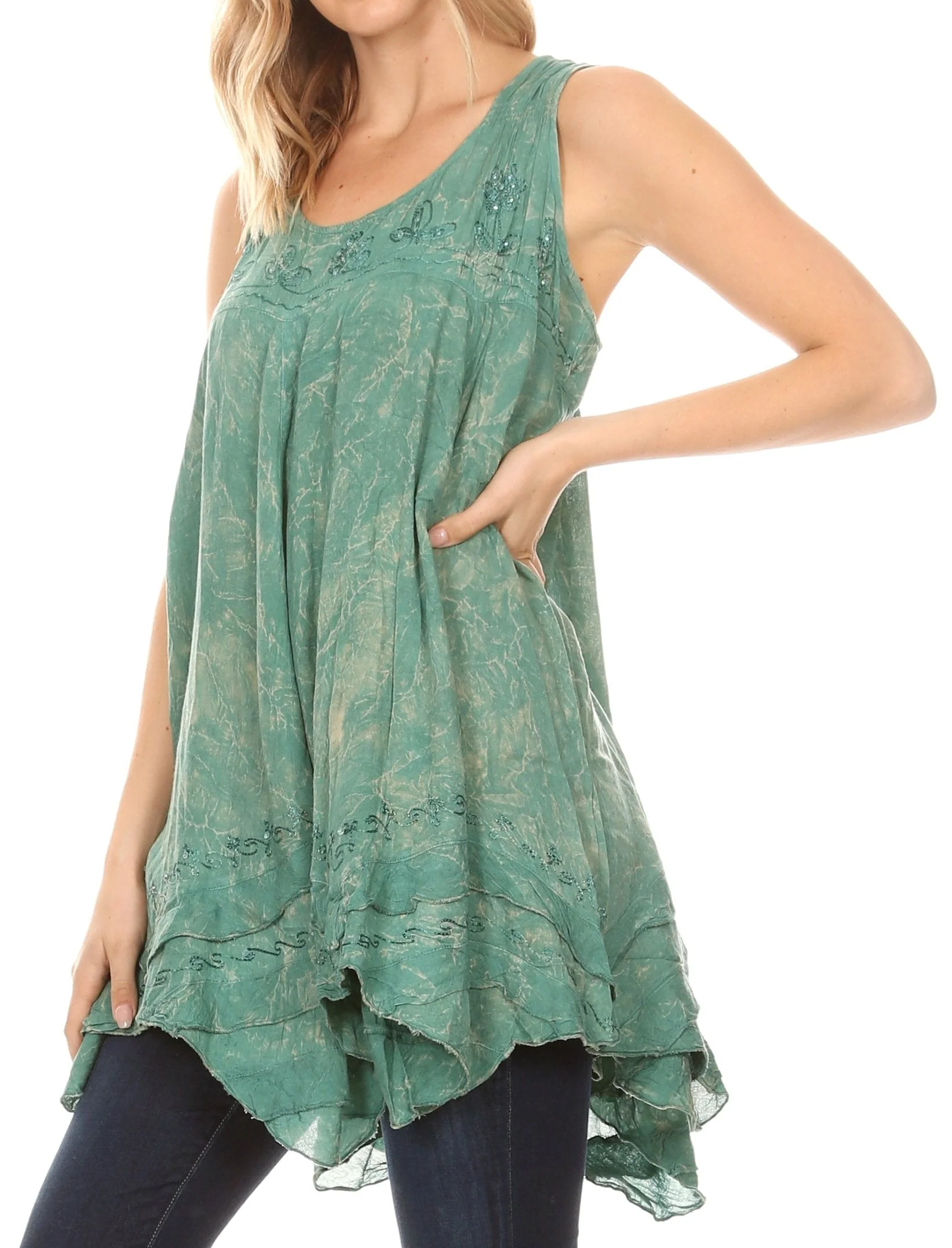 Sakkas Artemi Women's Casual Short Tie-dye Sleeveless Loose Tank Dress Cover-up - Image 103