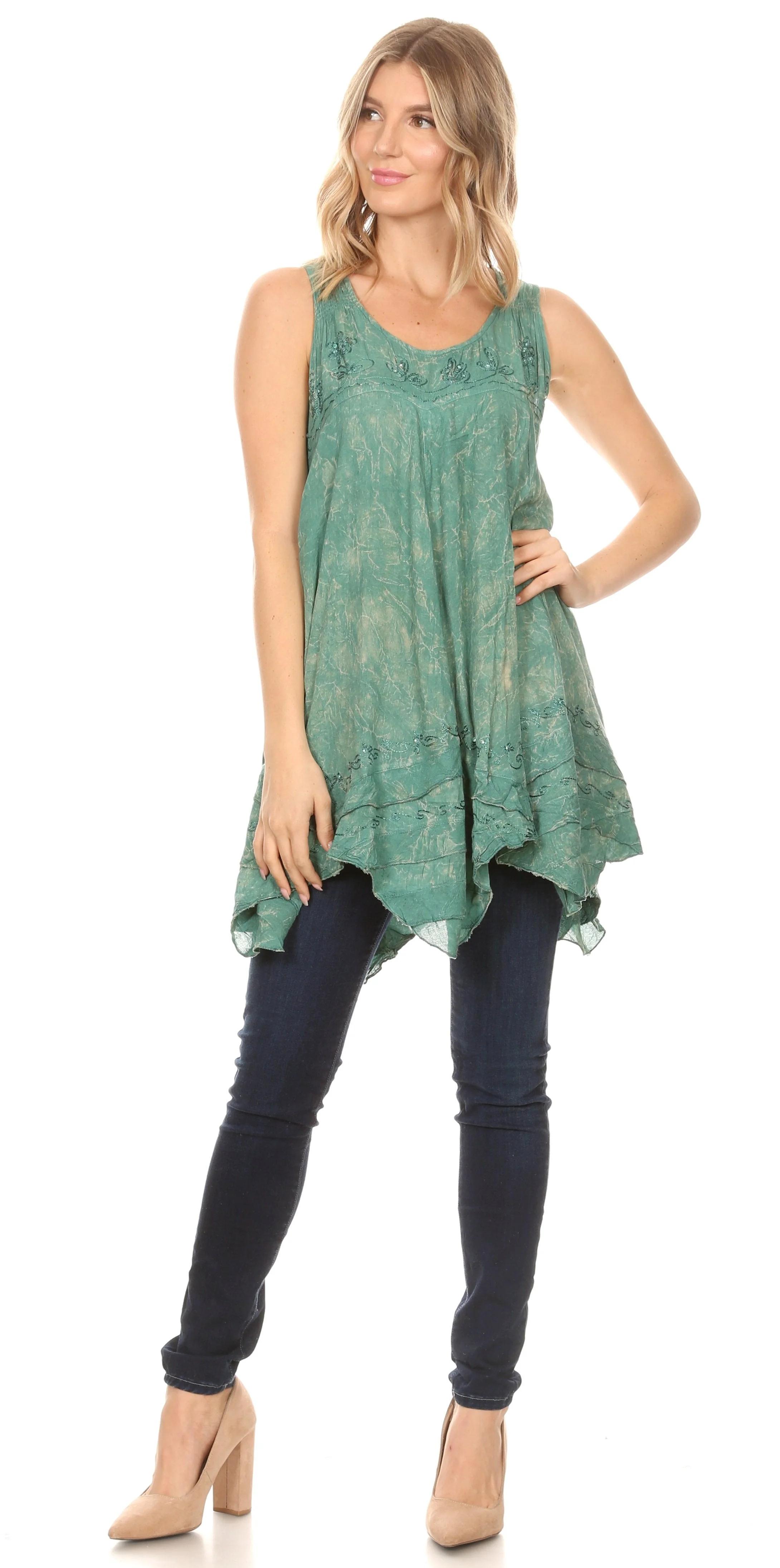 Sakkas Artemi Women's Casual Short Tie-dye Sleeveless Loose Tank Dress Cover-up - Image 105