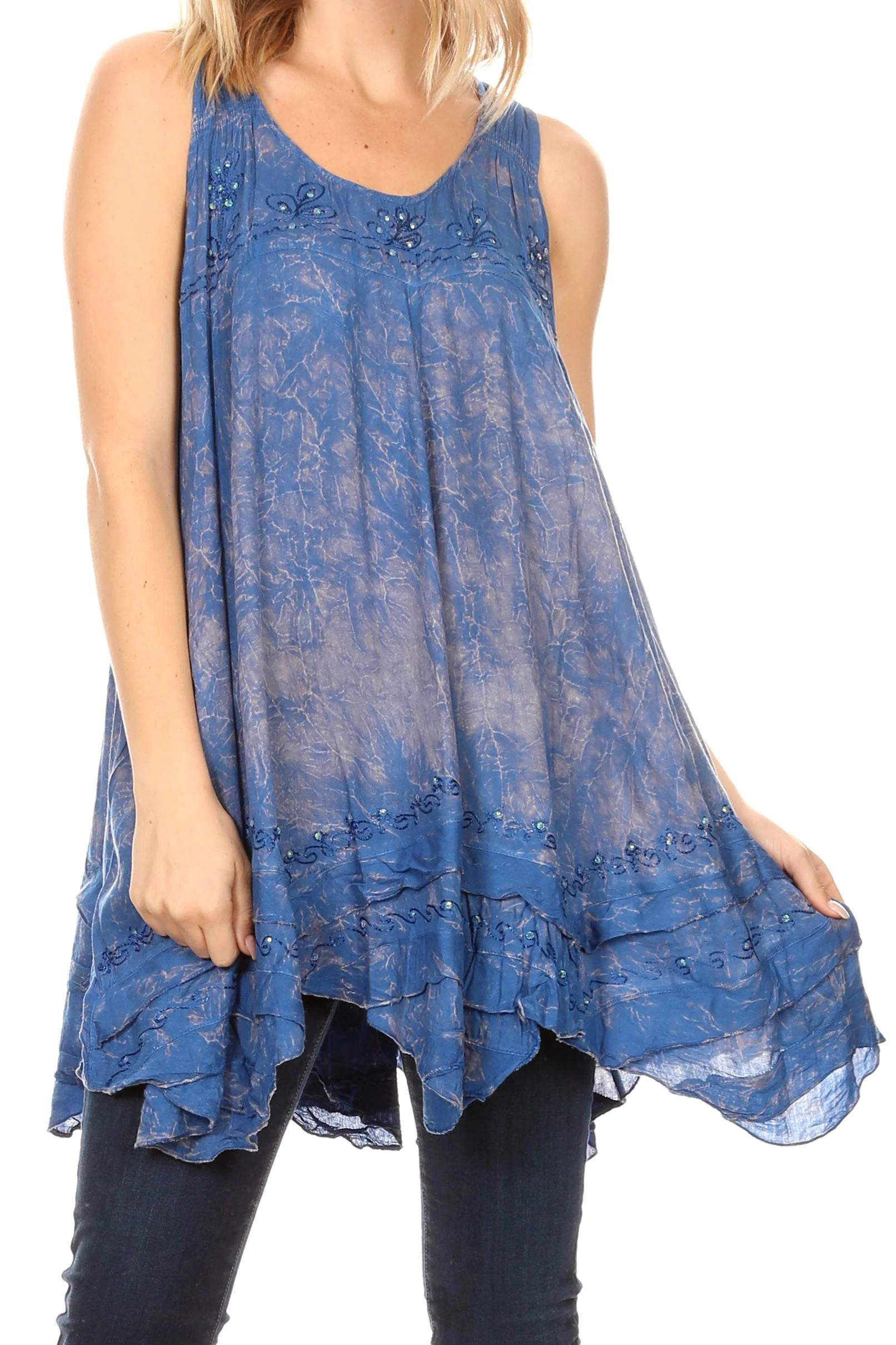 Sakkas Artemi Women's Casual Short Tie-dye Sleeveless Loose Tank Dress Cover-up - Image 116