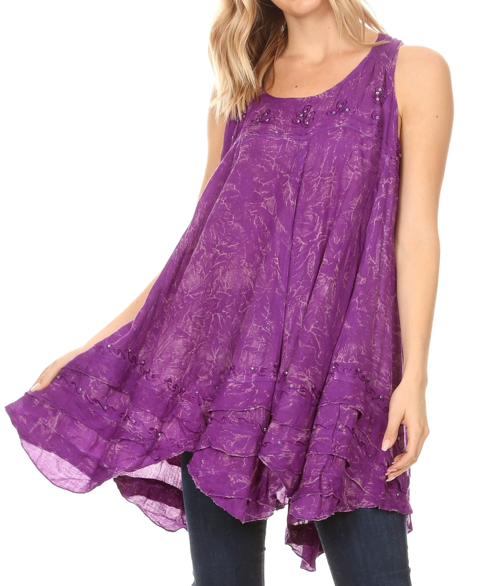 Sakkas Artemi Women's Casual Short Tie-dye Sleeveless Loose Tank Dress Cover-up - Image 121