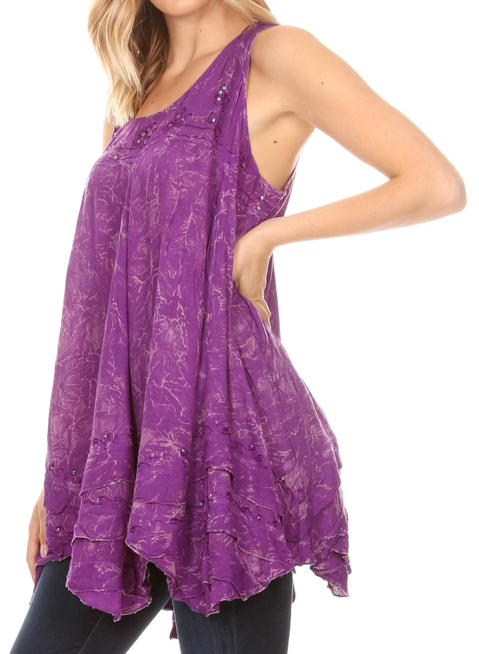 Sakkas Artemi Women's Casual Short Tie-dye Sleeveless Loose Tank Dress Cover-up - Image 123
