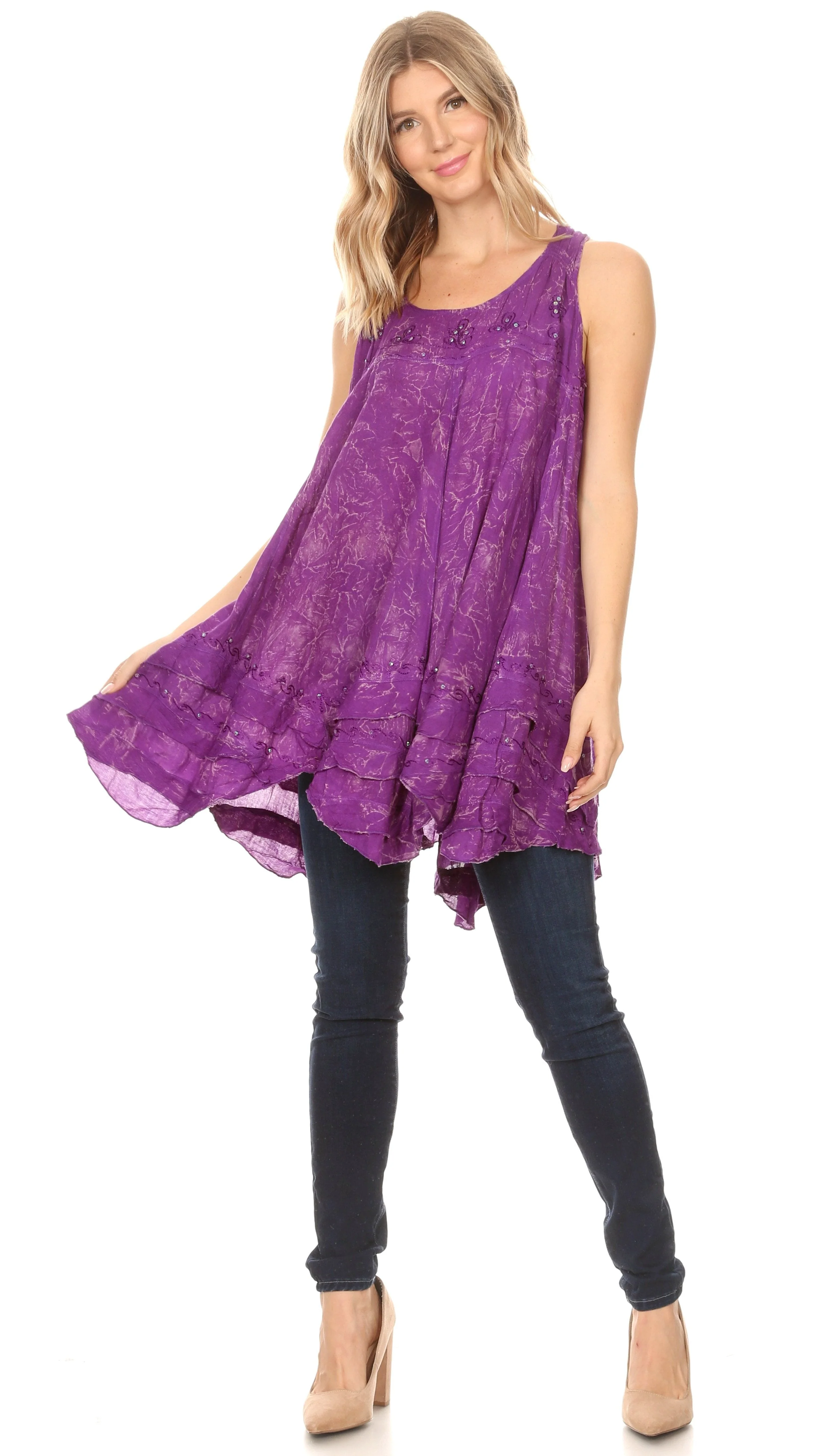 Sakkas Artemi Women's Casual Short Tie-dye Sleeveless Loose Tank Dress Cover-up - Image 125