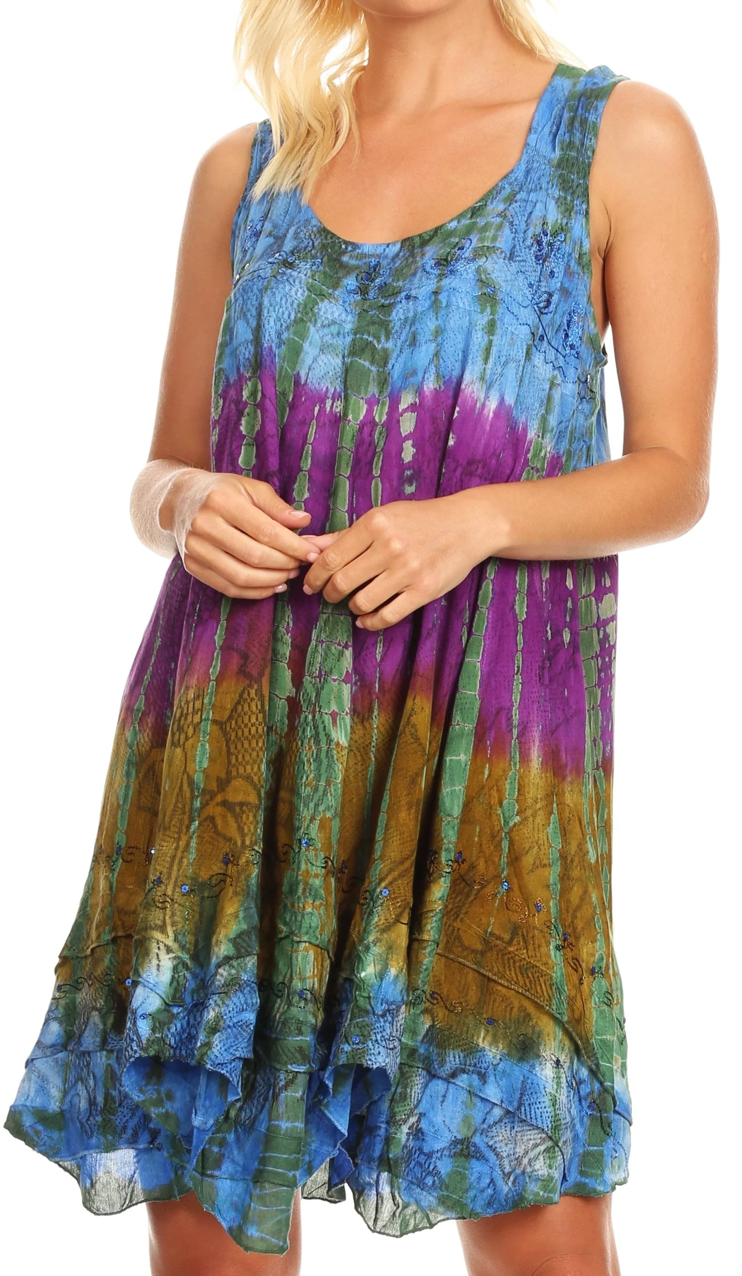 Sakkas Artemi Women's Casual Short Tie-dye Sleeveless Loose Tank Dress Cover-up - Image 31