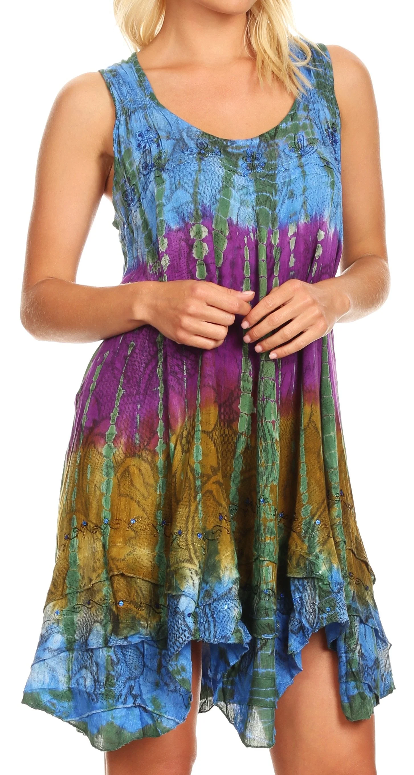 Sakkas Artemi Women's Casual Short Tie-dye Sleeveless Loose Tank Dress Cover-up - Image 34