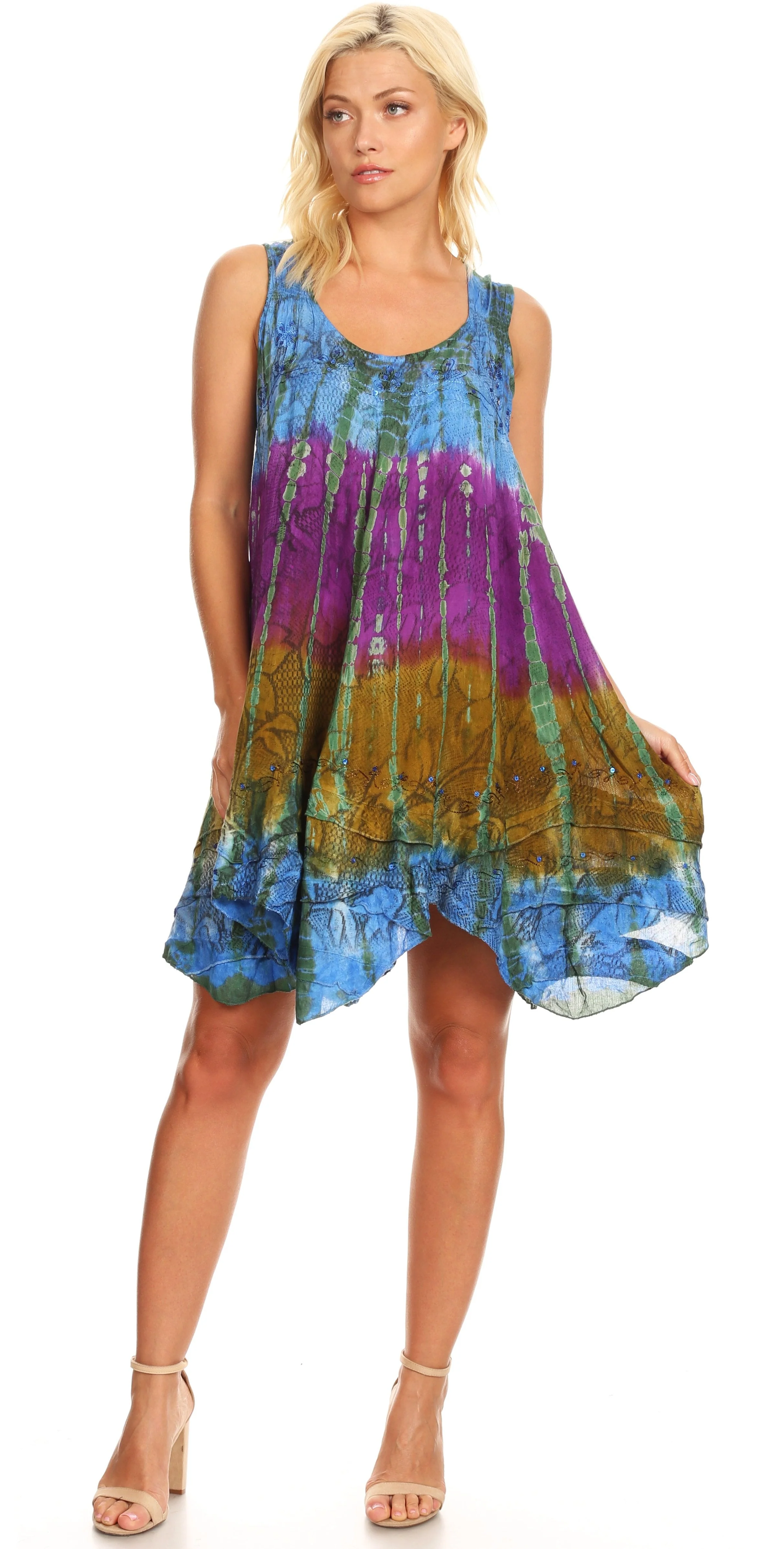 Sakkas Artemi Women's Casual Short Tie-dye Sleeveless Loose Tank Dress Cover-up - Image 35