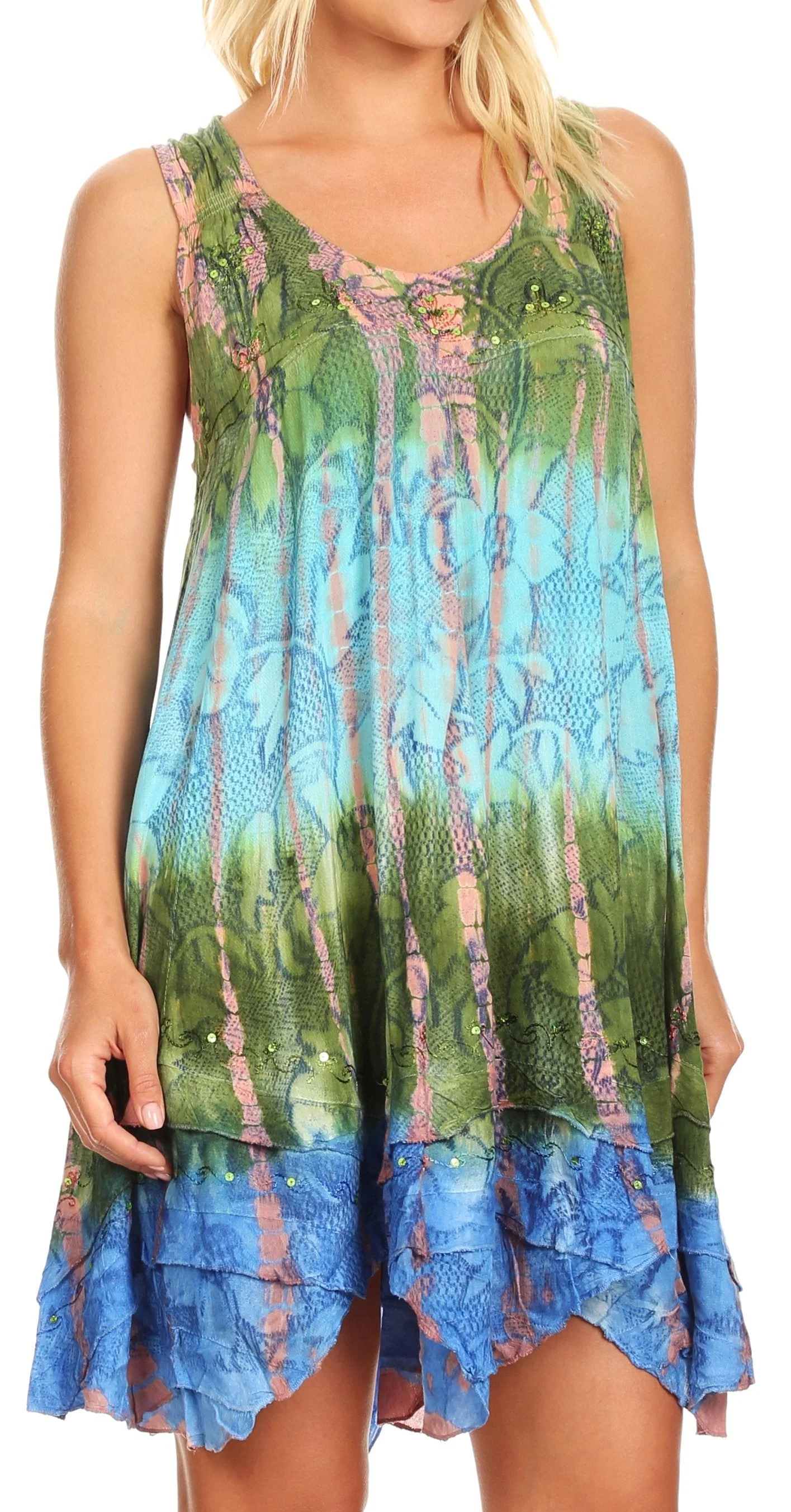 Sakkas Artemi Women's Casual Short Tie-dye Sleeveless Loose Tank Dress Cover-up - Image 49