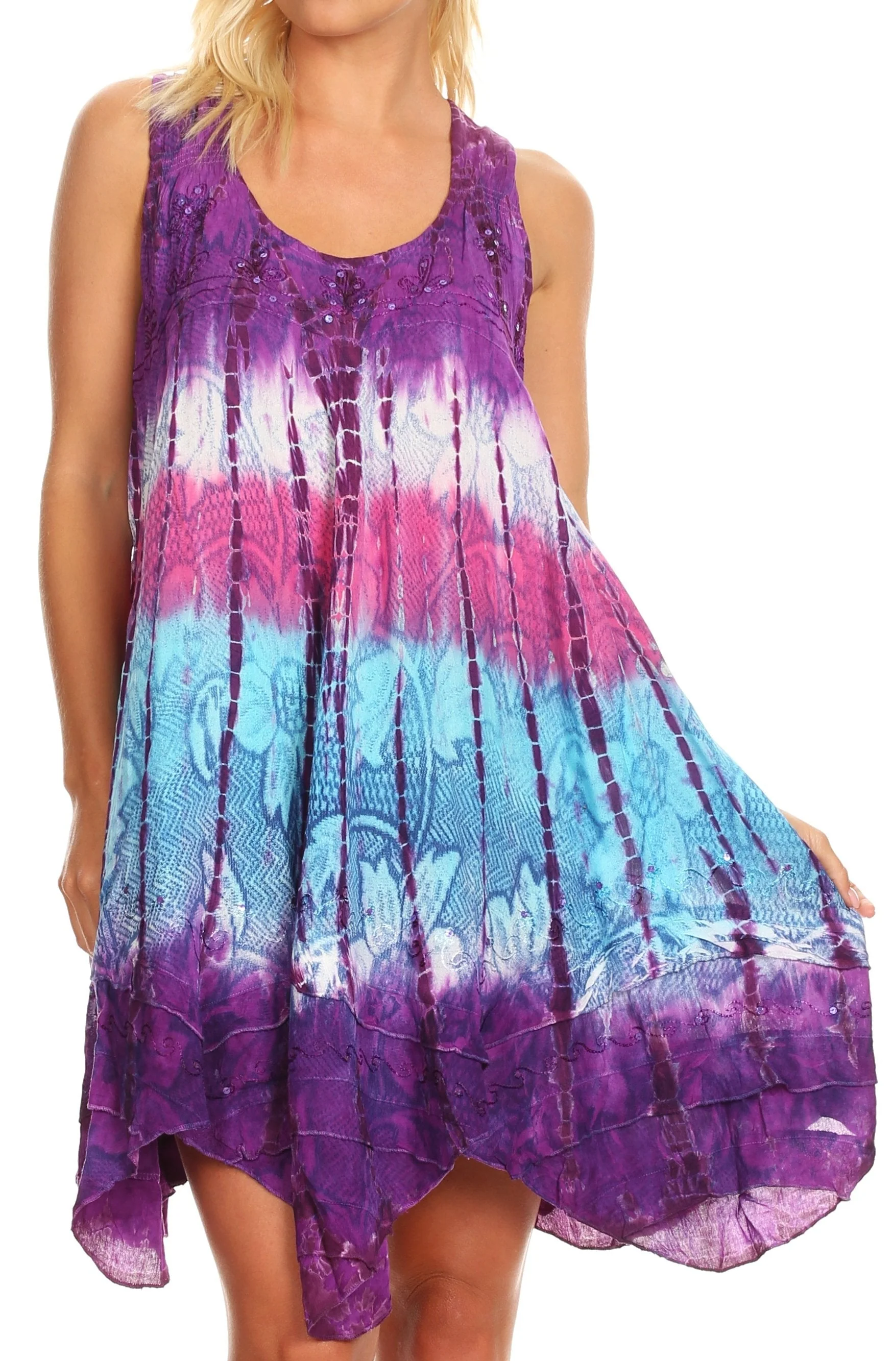 Sakkas Artemi Women's Casual Short Tie-dye Sleeveless Loose Tank Dress Cover-up - Image 51