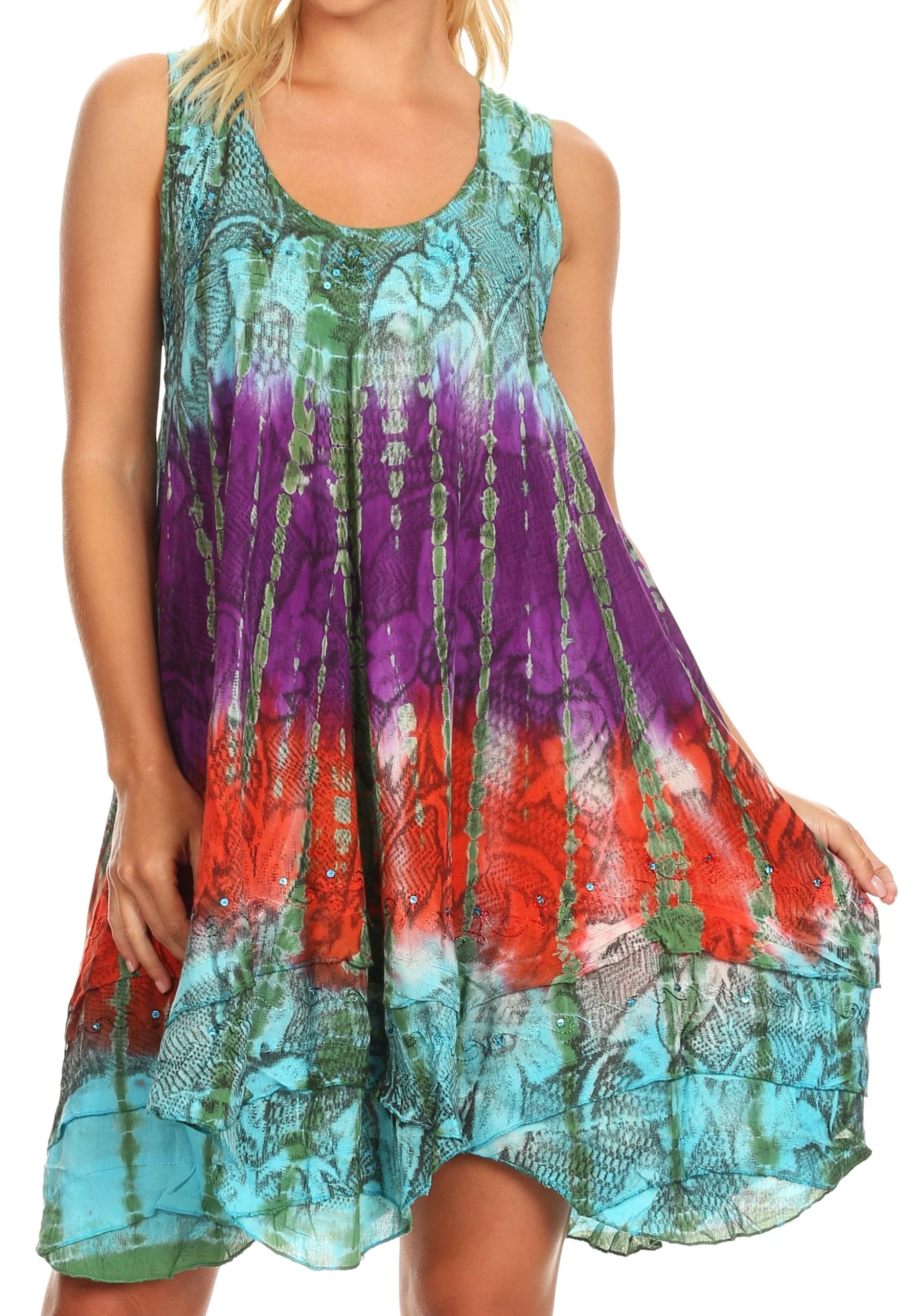 Sakkas Artemi Women's Casual Short Tie-dye Sleeveless Loose Tank Dress Cover-up - Image 56