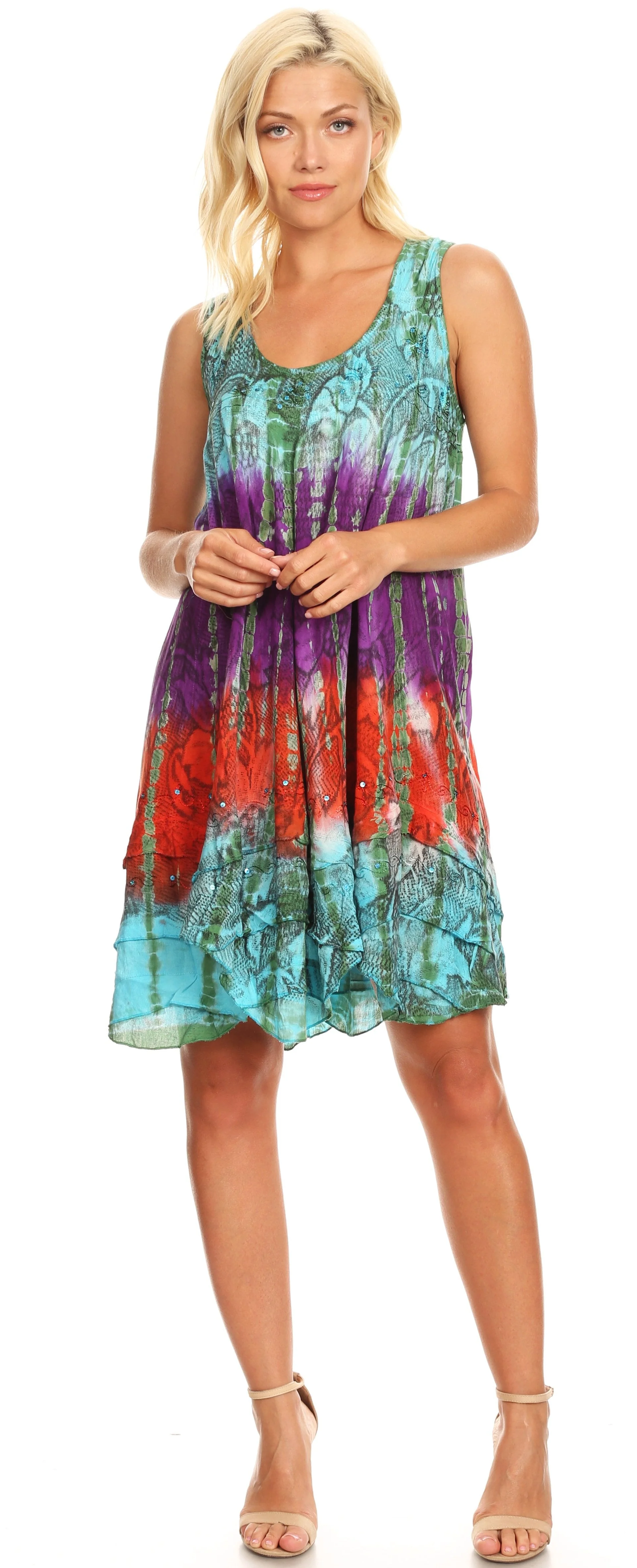 Sakkas Artemi Women's Casual Short Tie-dye Sleeveless Loose Tank Dress Cover-up - Image 60