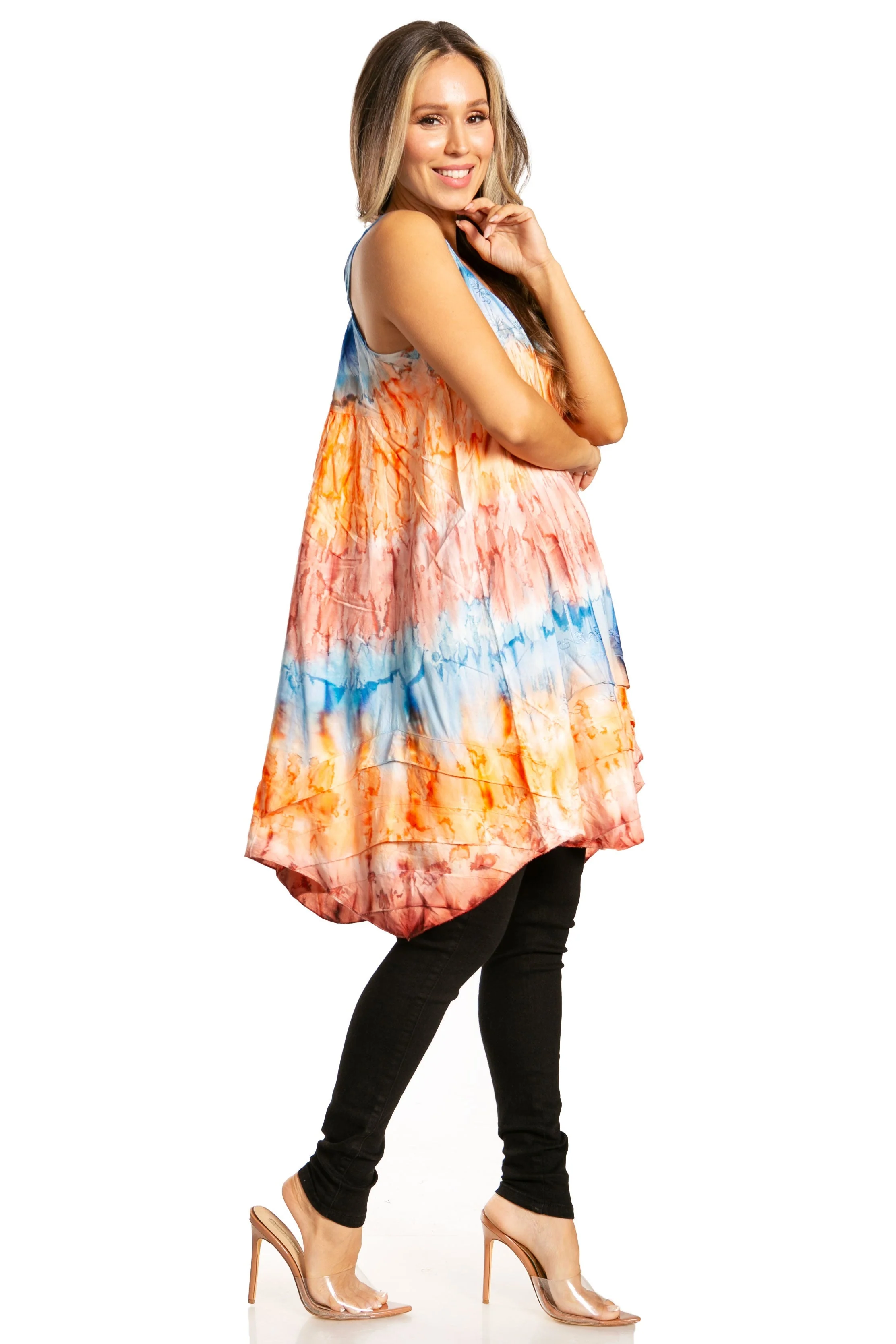 Sakkas Artemi Women's Casual Short Tie-dye Sleeveless Loose Tank Dress Cover-up - Image 64