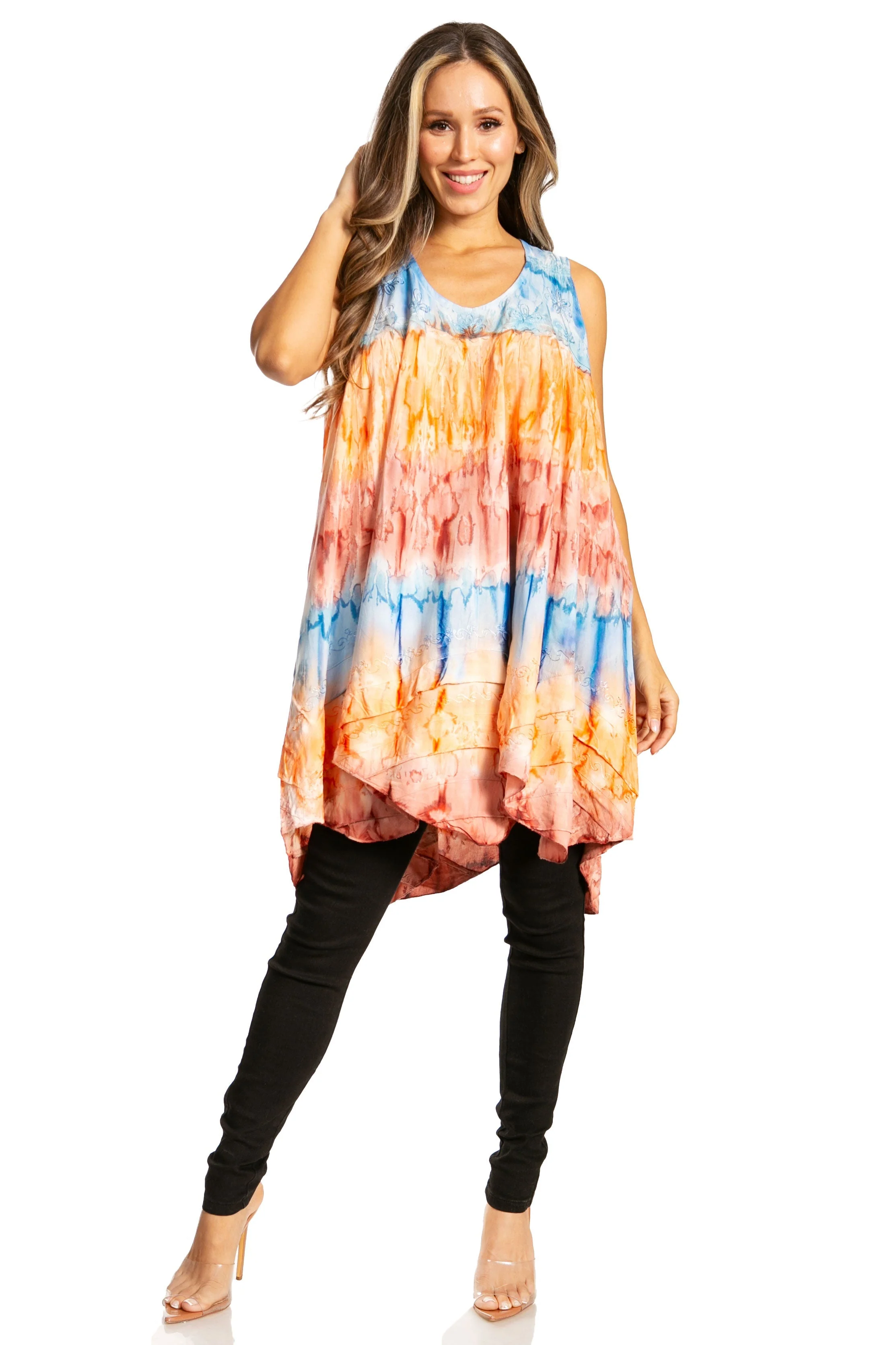 Sakkas Artemi Women's Casual Short Tie-dye Sleeveless Loose Tank Dress Cover-up - Image 65