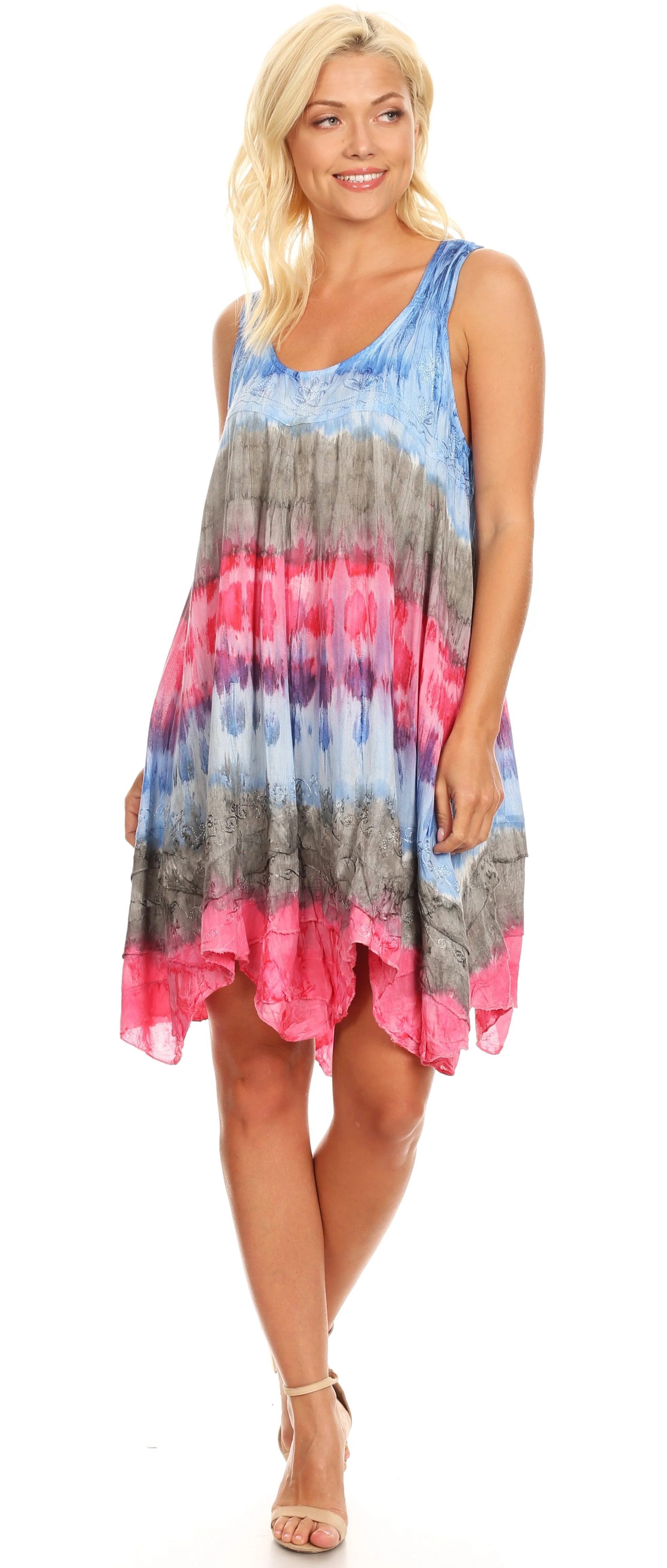 Sakkas Artemi Women's Casual Short Tie-dye Sleeveless Loose Tank Dress Cover-up - Image 70