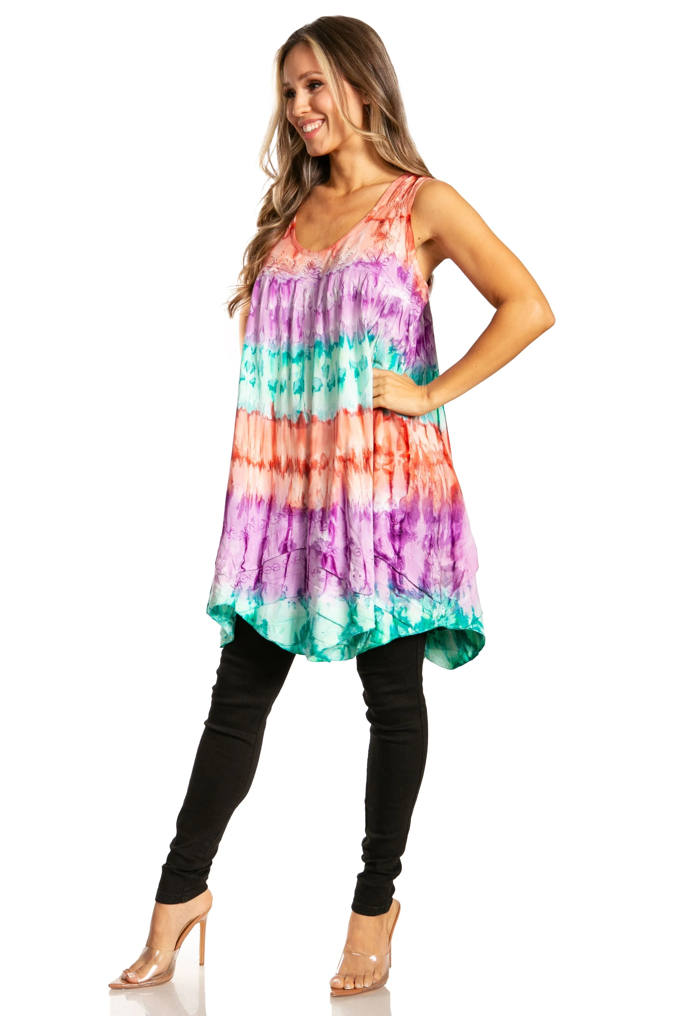 Sakkas Artemi Women's Casual Short Tie-dye Sleeveless Loose Tank Dress Cover-up - Image 73