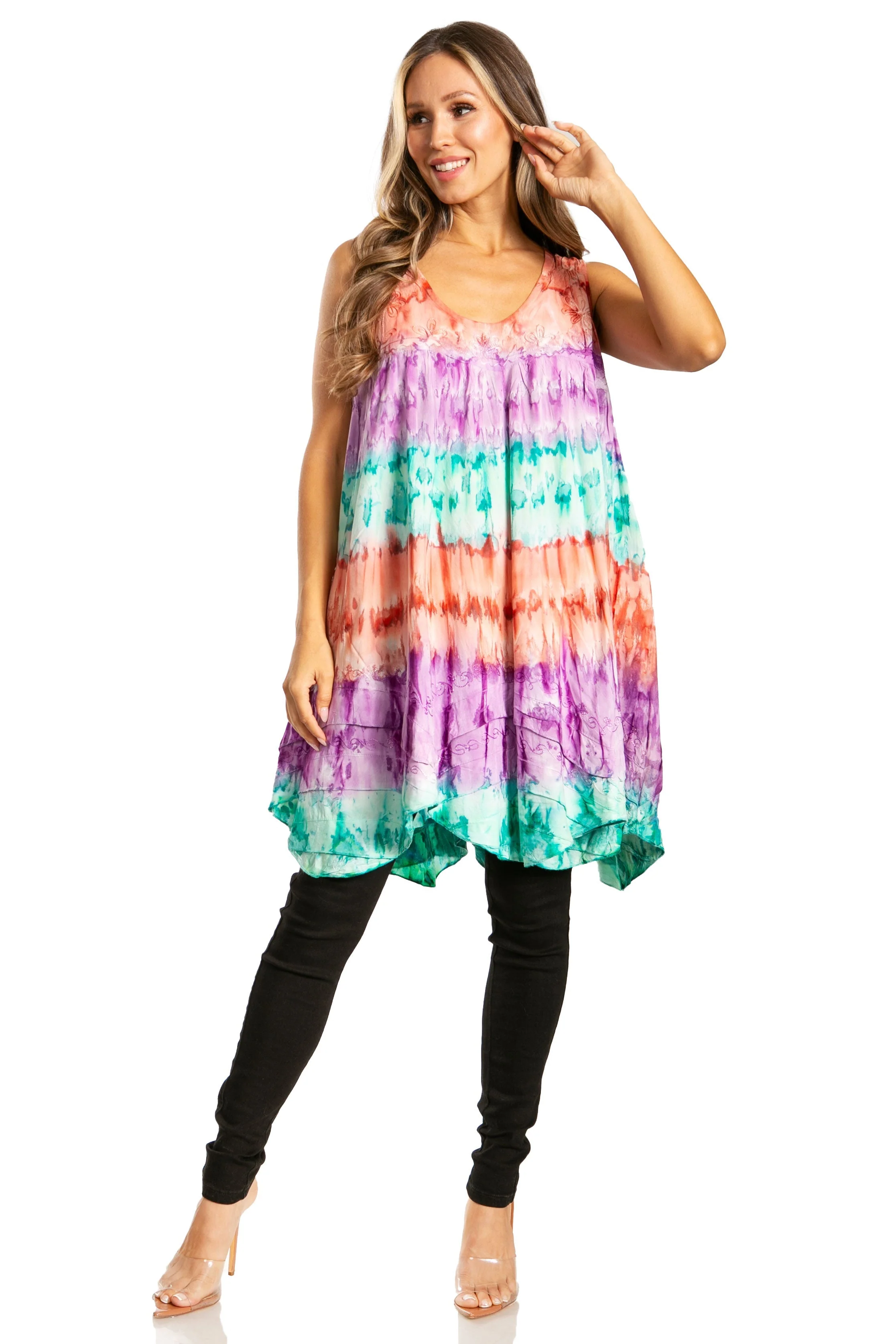 Sakkas Artemi Women's Casual Short Tie-dye Sleeveless Loose Tank Dress Cover-up - Image 75
